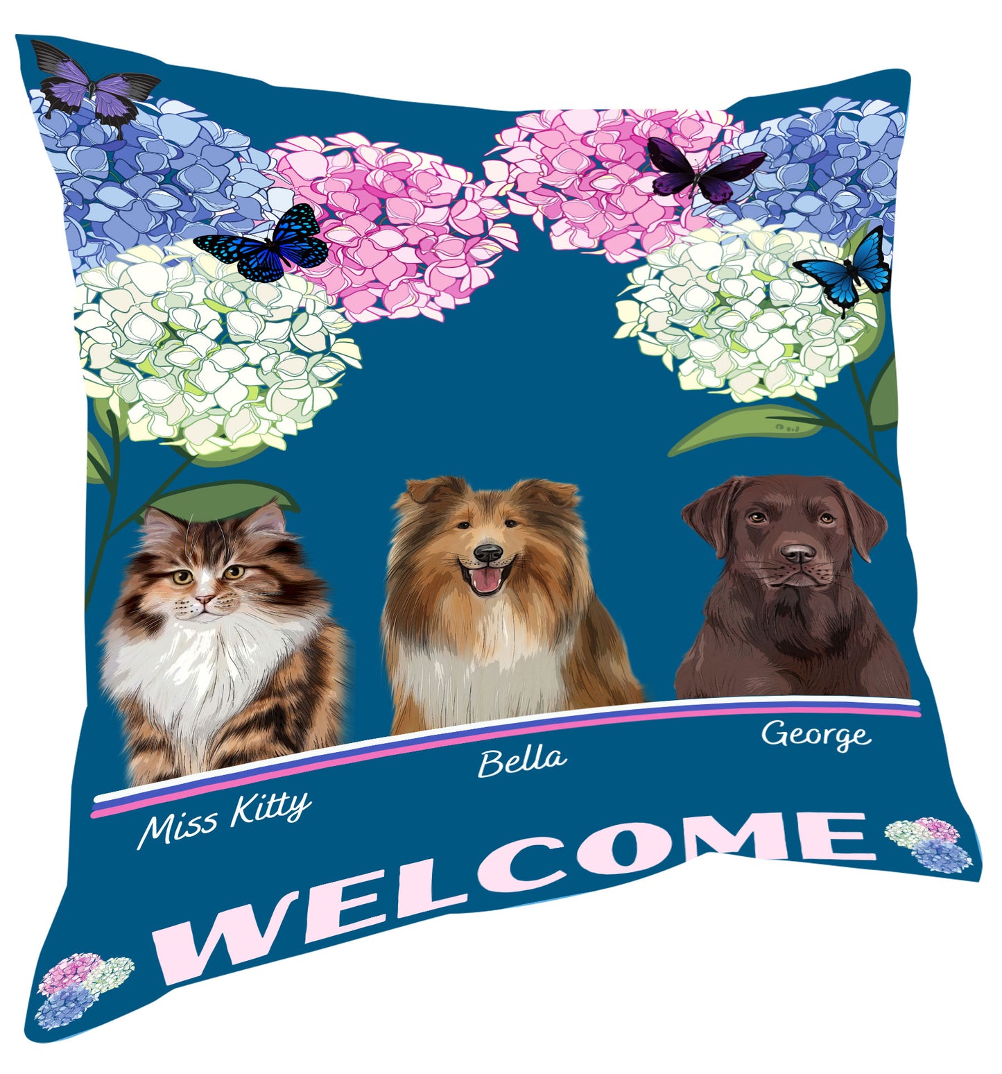 Personalized Hydrangea Floral Butterflies Dog Cat Pets Pillow 1-10 Pets