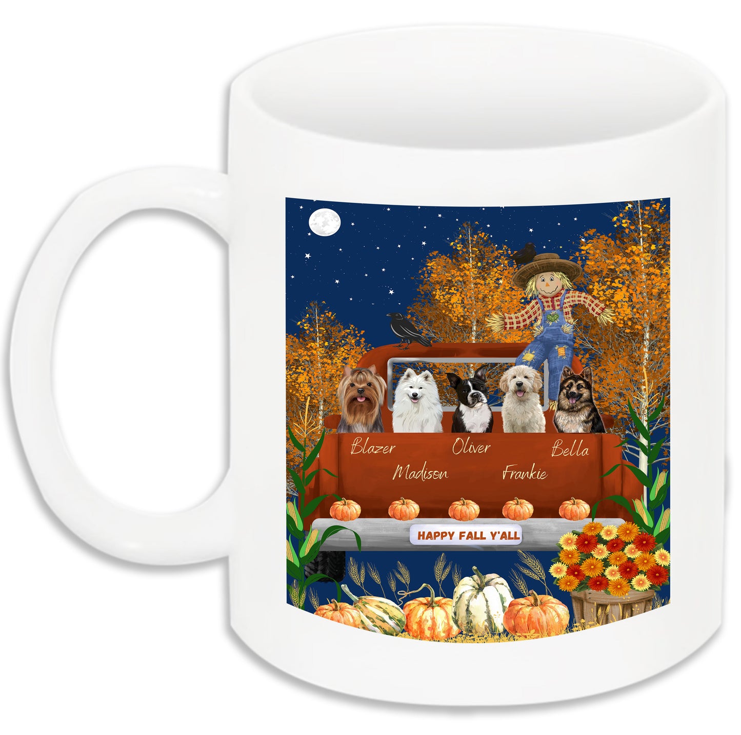 Personalized Happy Fall Y'all Dog Cat Pets Mug 1 to 5 Pets