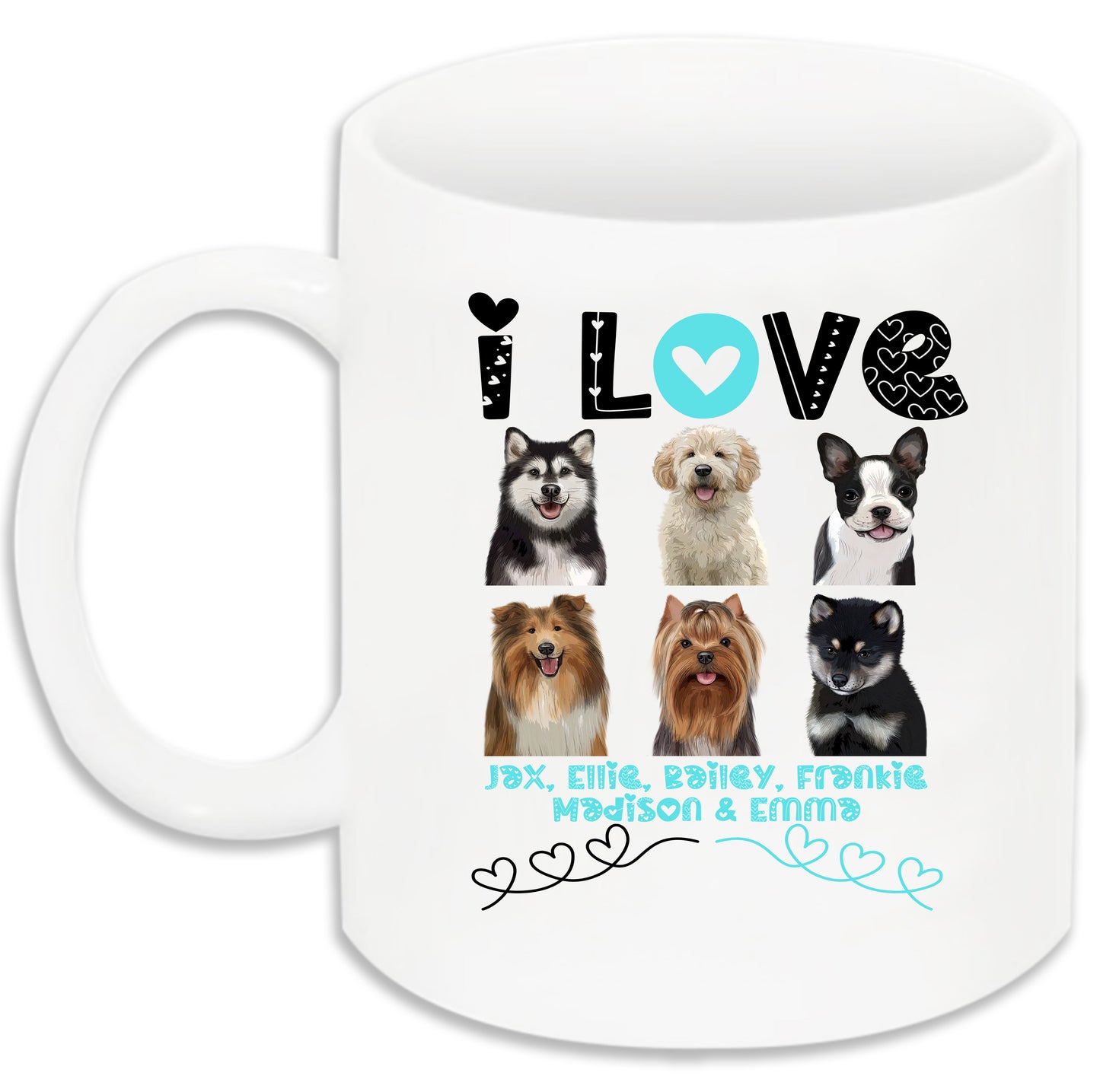 Personalized I Love Dog Cat Pets Mug 1 to 6 Pets