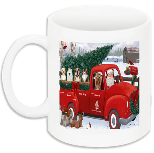 Personalized Express Red Truck Dog Cat Pets Mug 1 to 5 Pets
