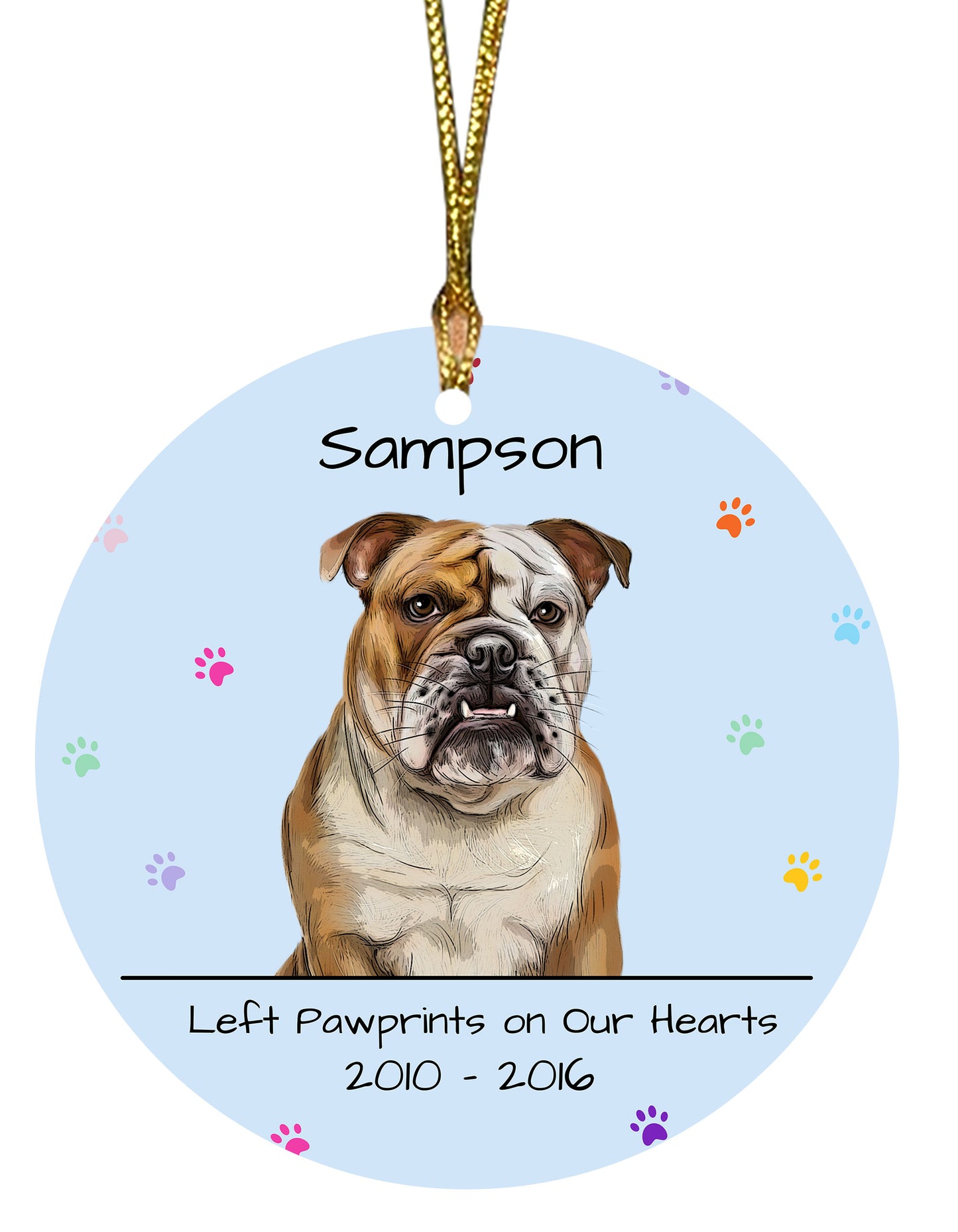 Personalized Dog Cat Pet Rainbow Pawprint Memorial Round Flat Christmas Tree Ornament
