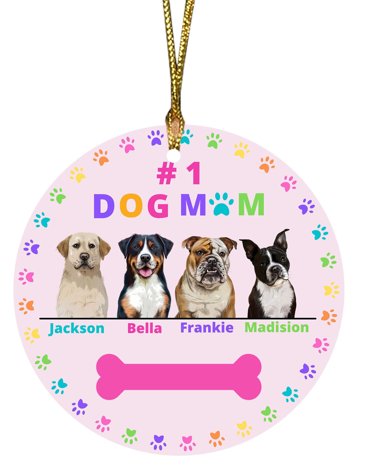 Personalized Dog Cat Pet #1 MOM Round Flat Christmas Tree Ornament