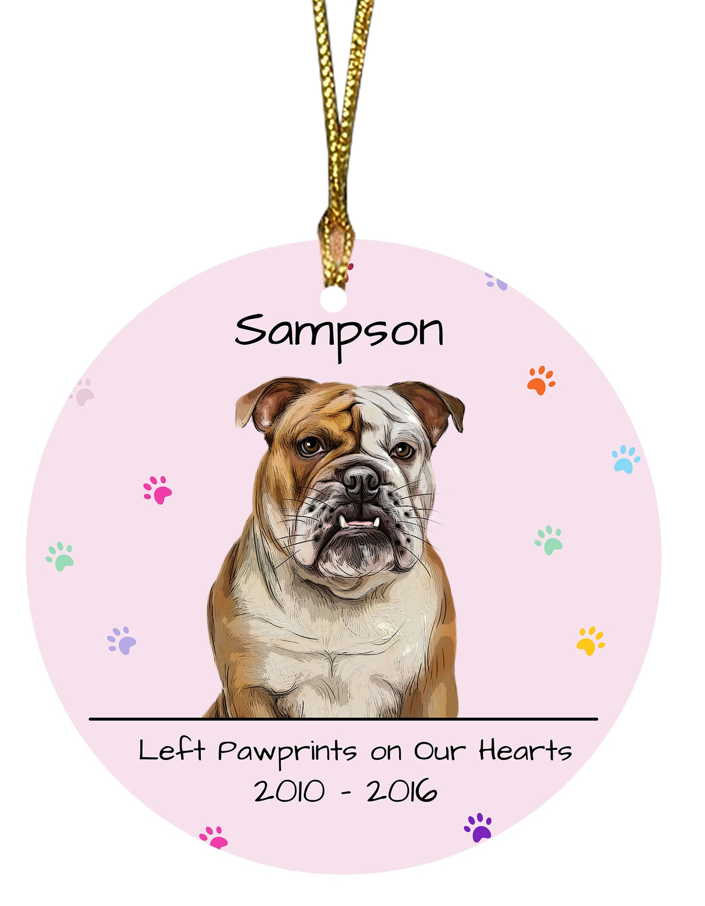 Personalized Dog Cat Pet Rainbow Pawprint Memorial Round Flat Christmas Tree Ornament