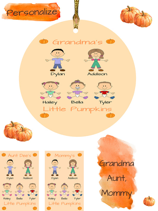 Personalized Dog Cat Pets Grandma, Aunt, Mom, Wife or Sister's Little Pumpkins Round Flat Christmas Tree Ornament
