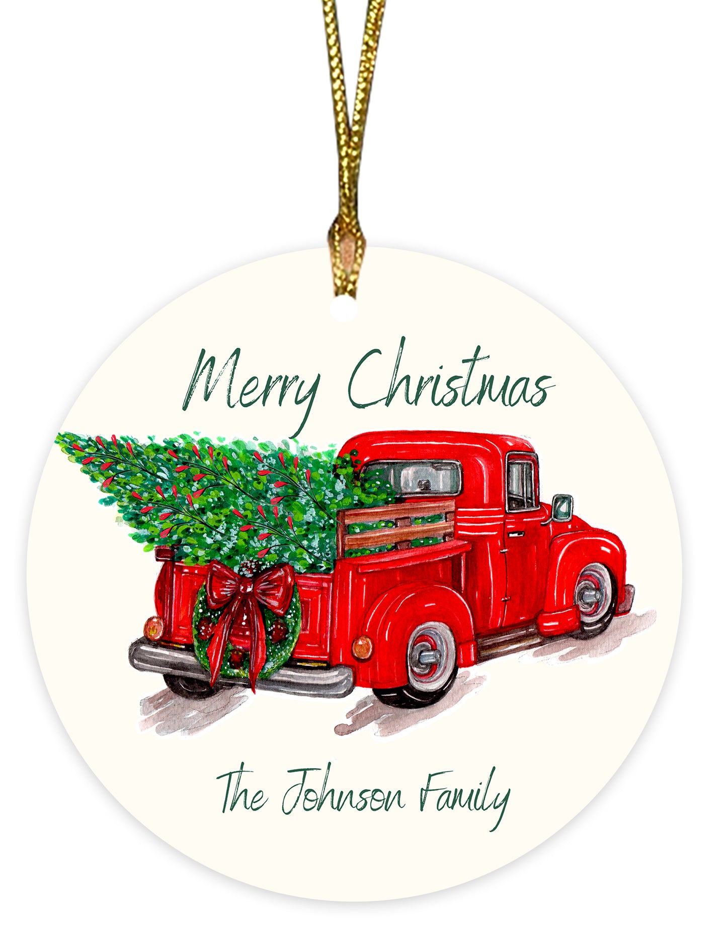 Personalized Christmas Card Round Flat Christmas Tree Ornament