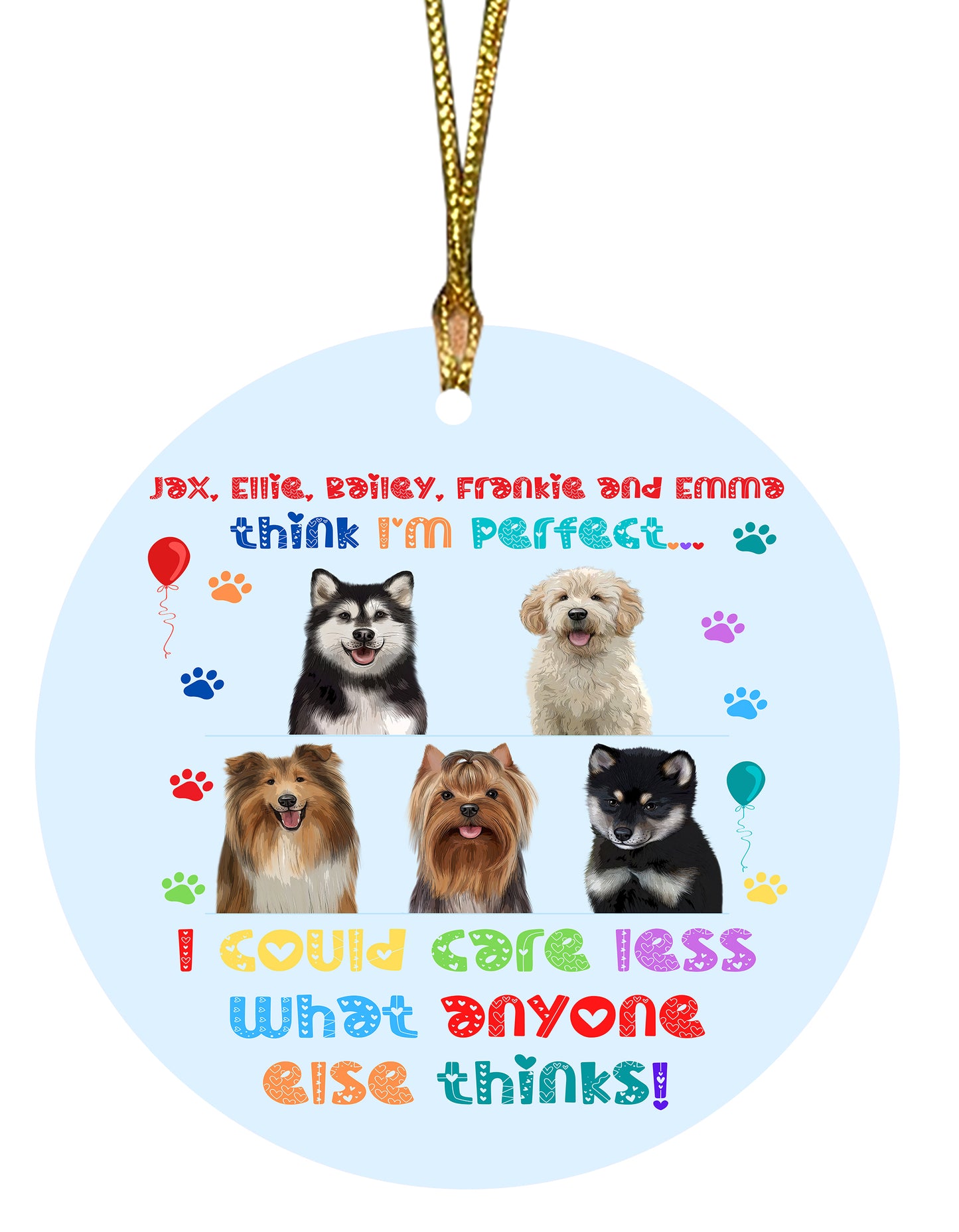 Personalized I am Perfect Images Dog Cat Pets Round Flat Christmas Tree Ornament 1-5 Pets