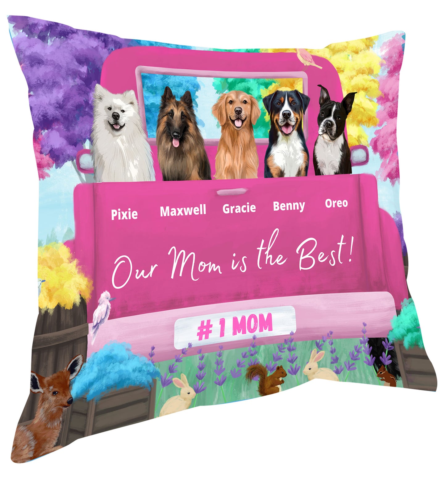 Personalized Our Mom is the Best Pink truck Dog Cat Pets Pillow