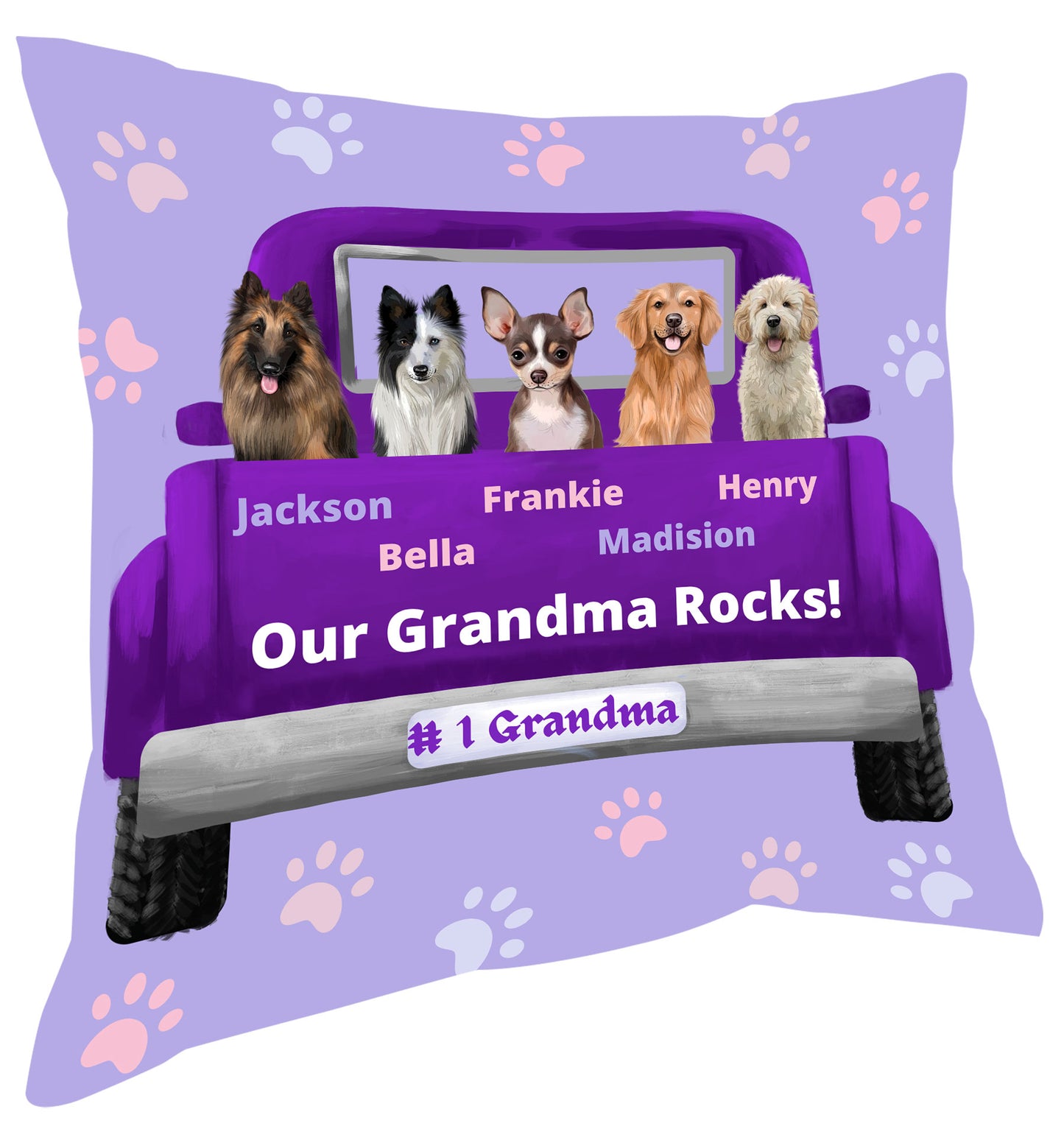 Personalized Purple Truck Dog Cat Pets Pillow 1-5 Pets
