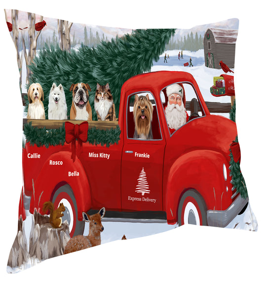 Personalized Express Red Truck Dog Cat Pets Pillow 1-5 Pets