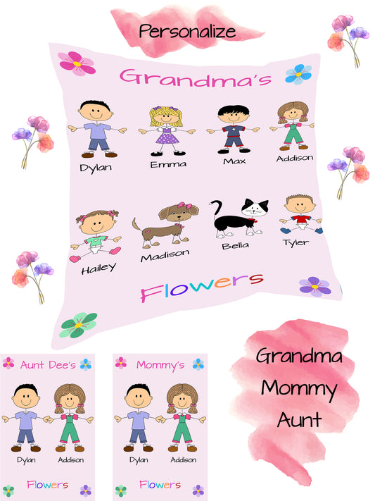 Personalized Dog Cat Pets Grandma, Aunt, Mom, Wife or Sister's Flowers Pillow