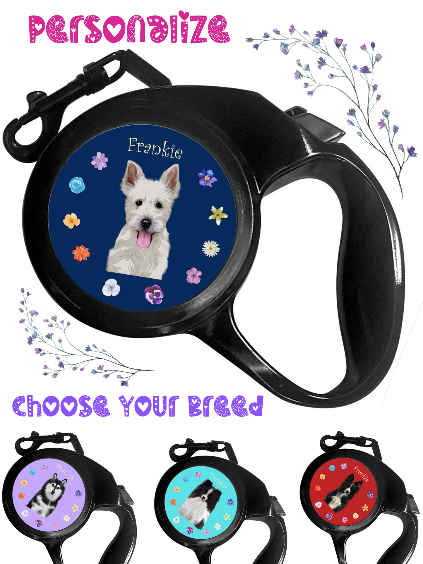 Personalized Floral Pet Dog Cat Leashes