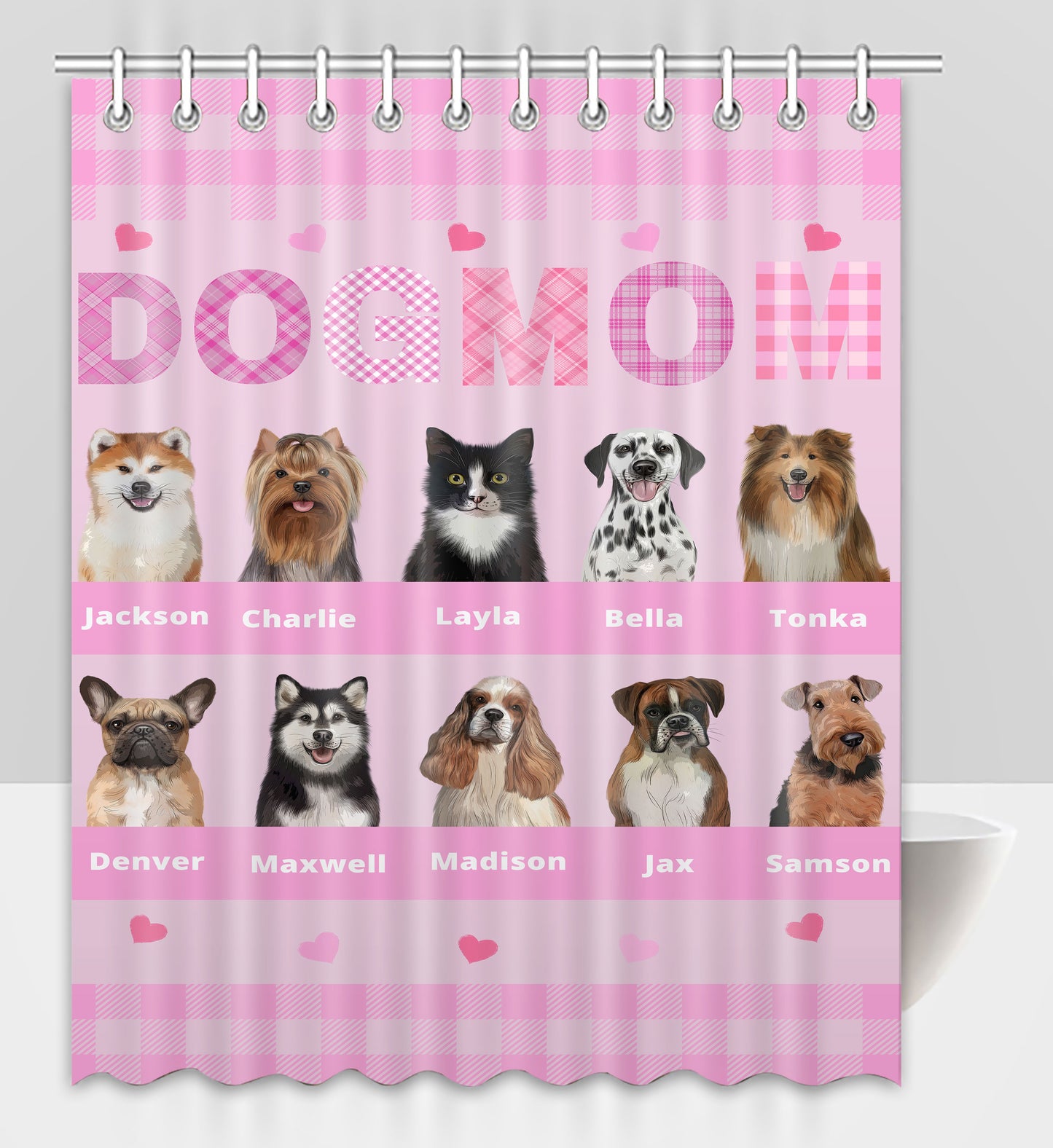 Personalized Dog MOM Pet Dog Cat Shower Curtain 1-10 pets