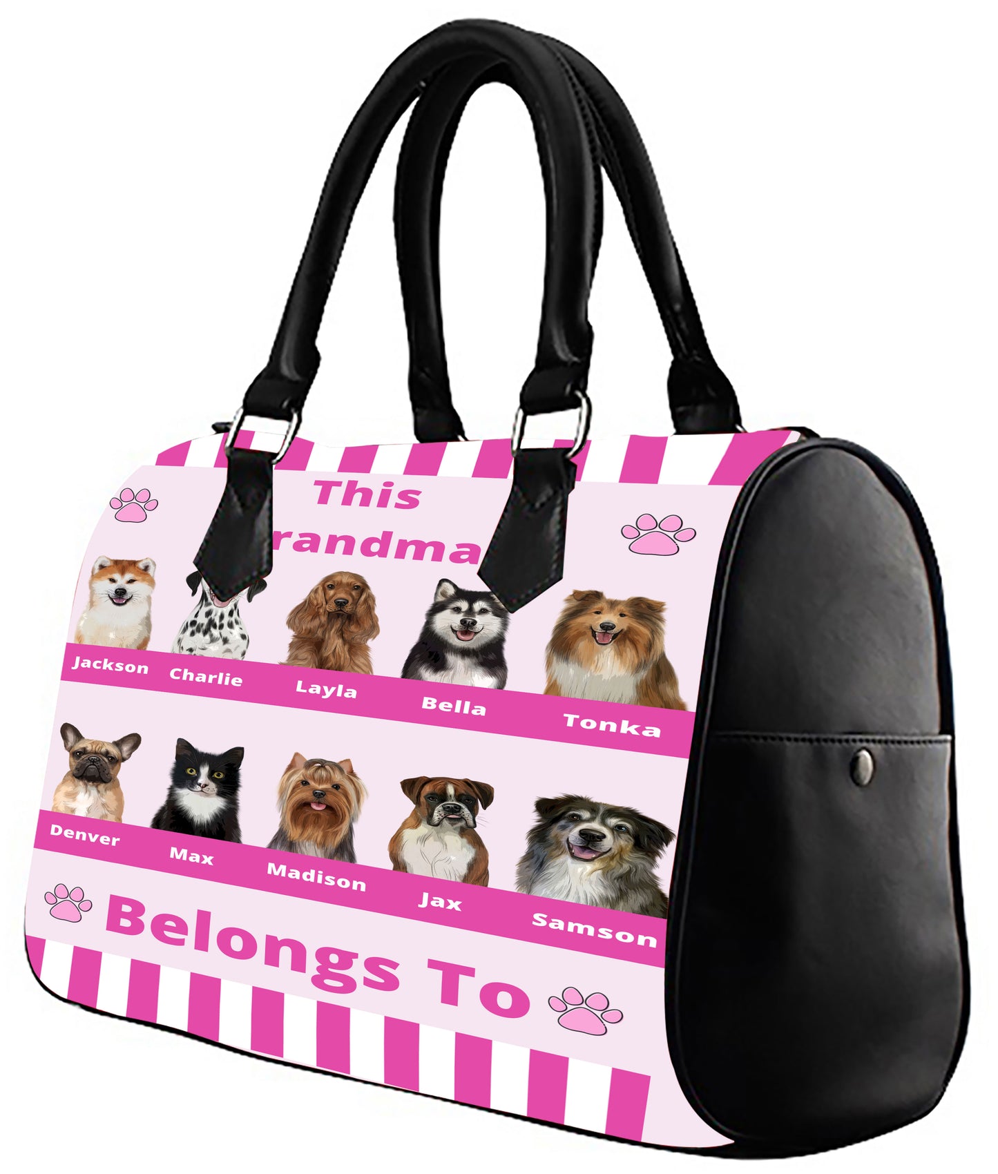 Personalized This Grandma Belongs To Dog Cat Pets Boston Handbag 1-10 Pets