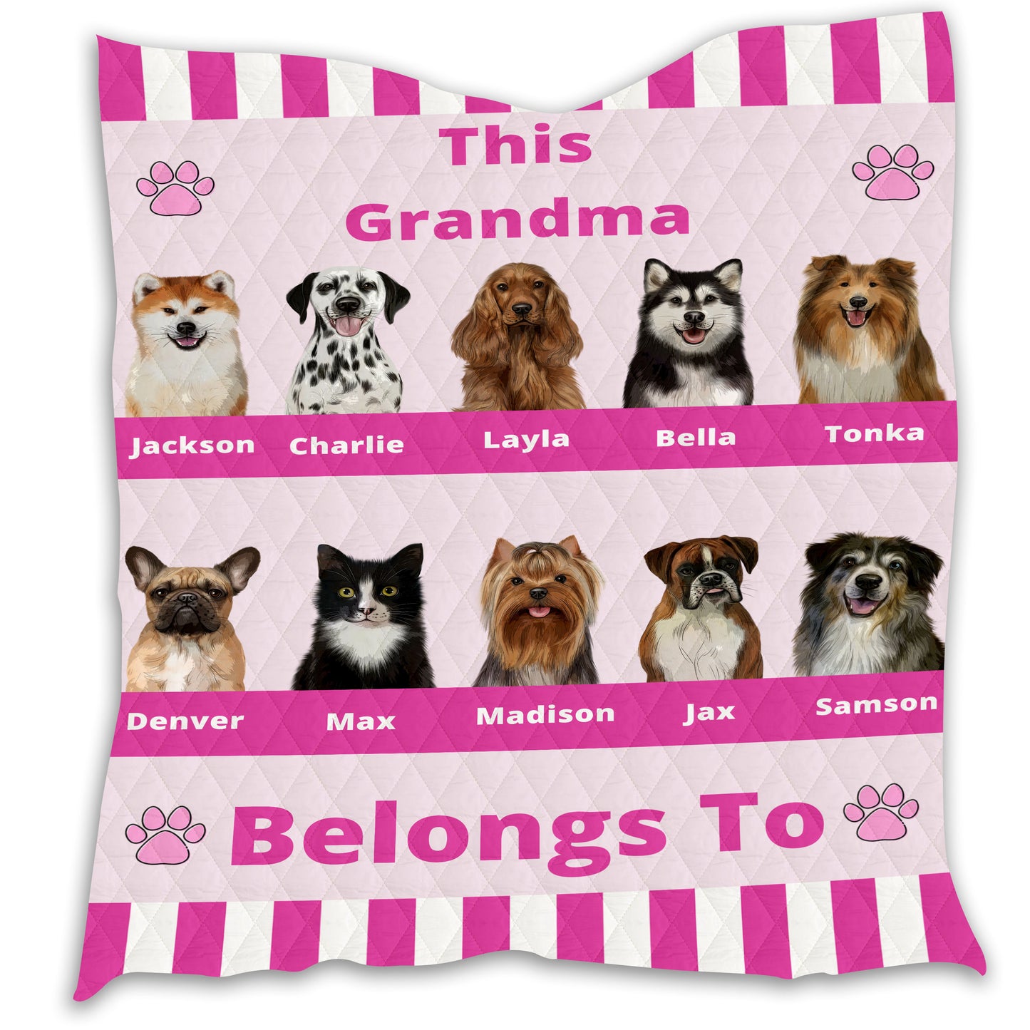 Personalized This Grandma Belongs To Dog Cat Pets Quilt 1-10 Pets