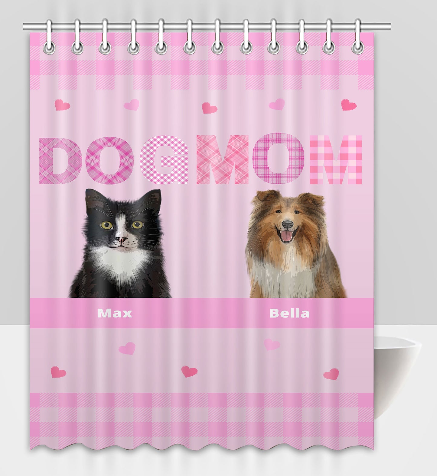 Personalized Dog MOM Pet Dog Cat Shower Curtain 1-10 pets