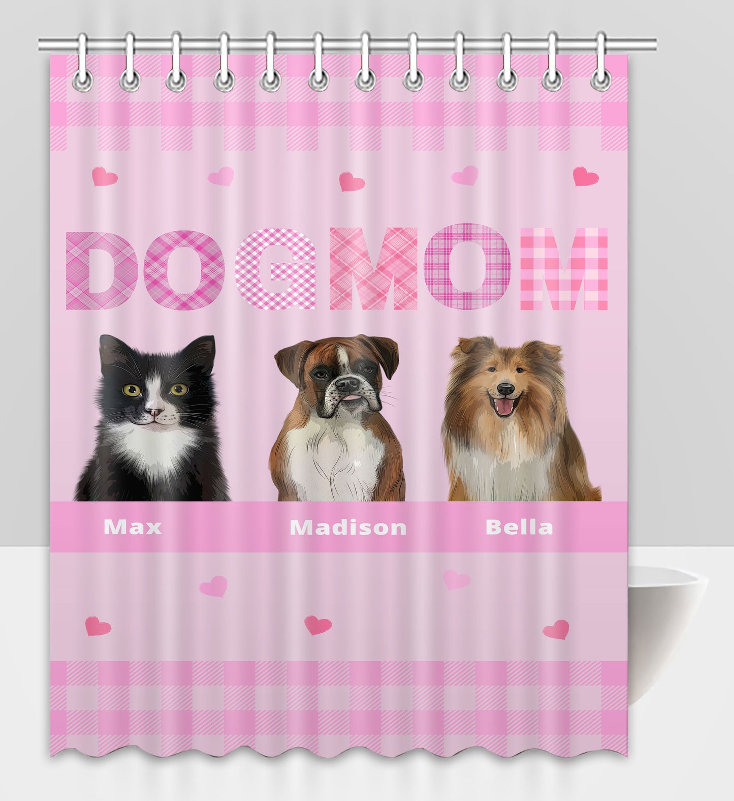 Personalized Dog MOM Pet Dog Cat Shower Curtain 1-10 pets