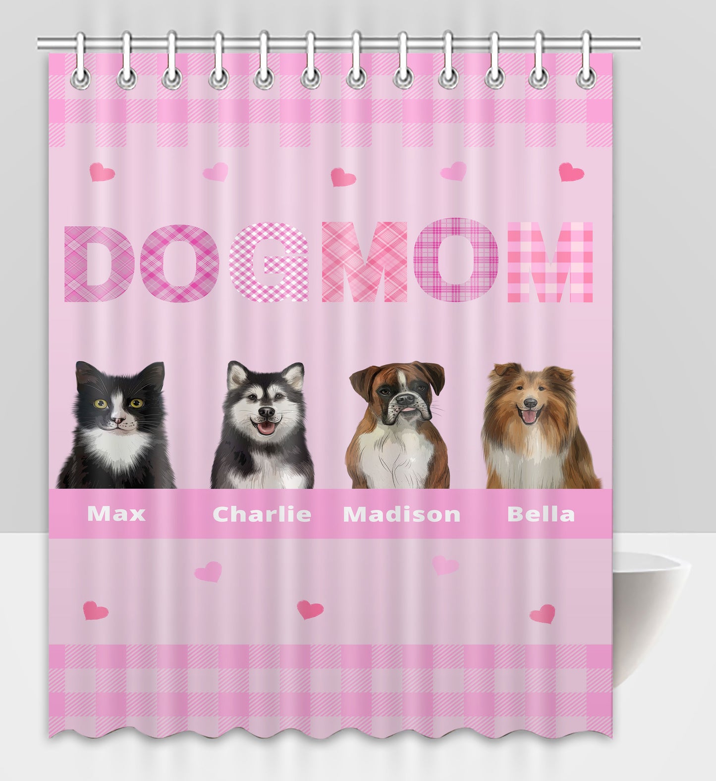 Personalized Dog MOM Pet Dog Cat Shower Curtain 1-10 pets