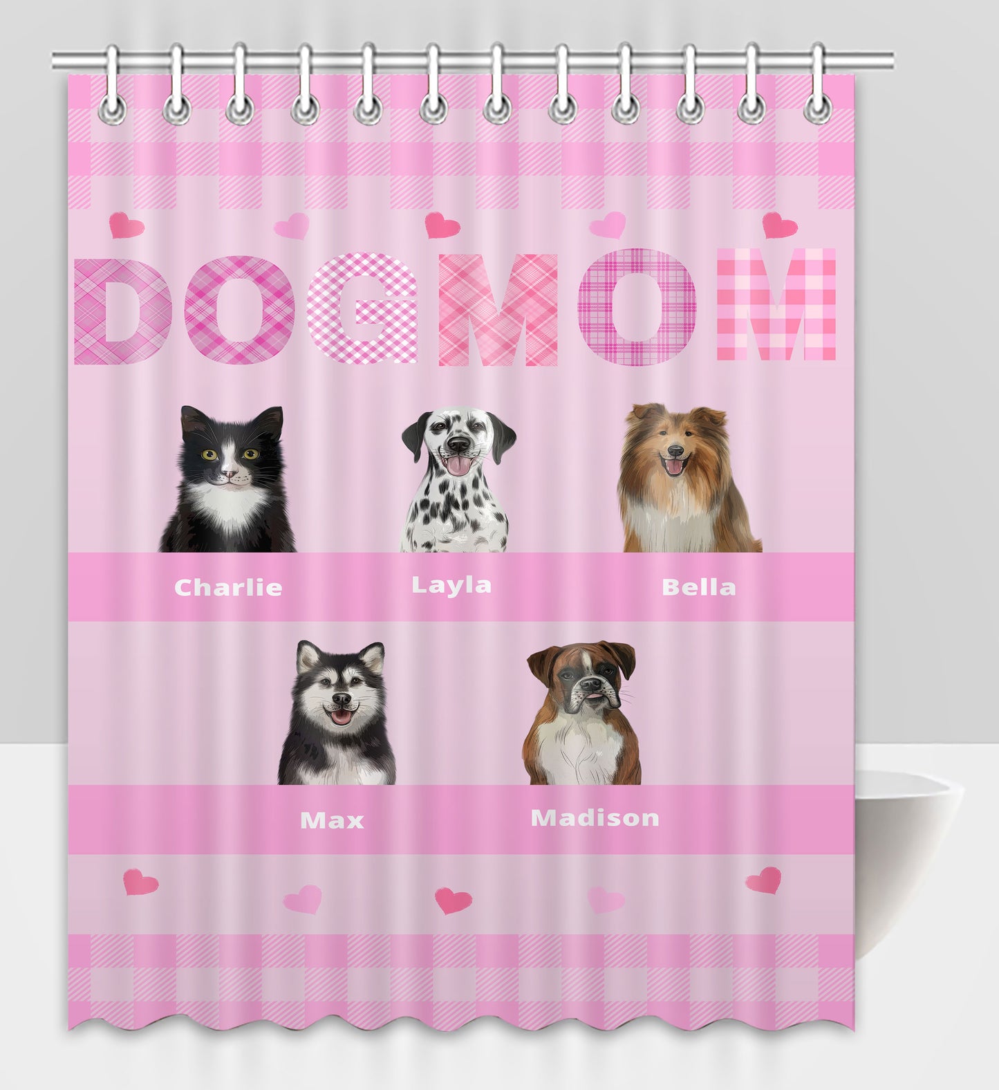 Personalized Dog MOM Pet Dog Cat Shower Curtain 1-10 pets