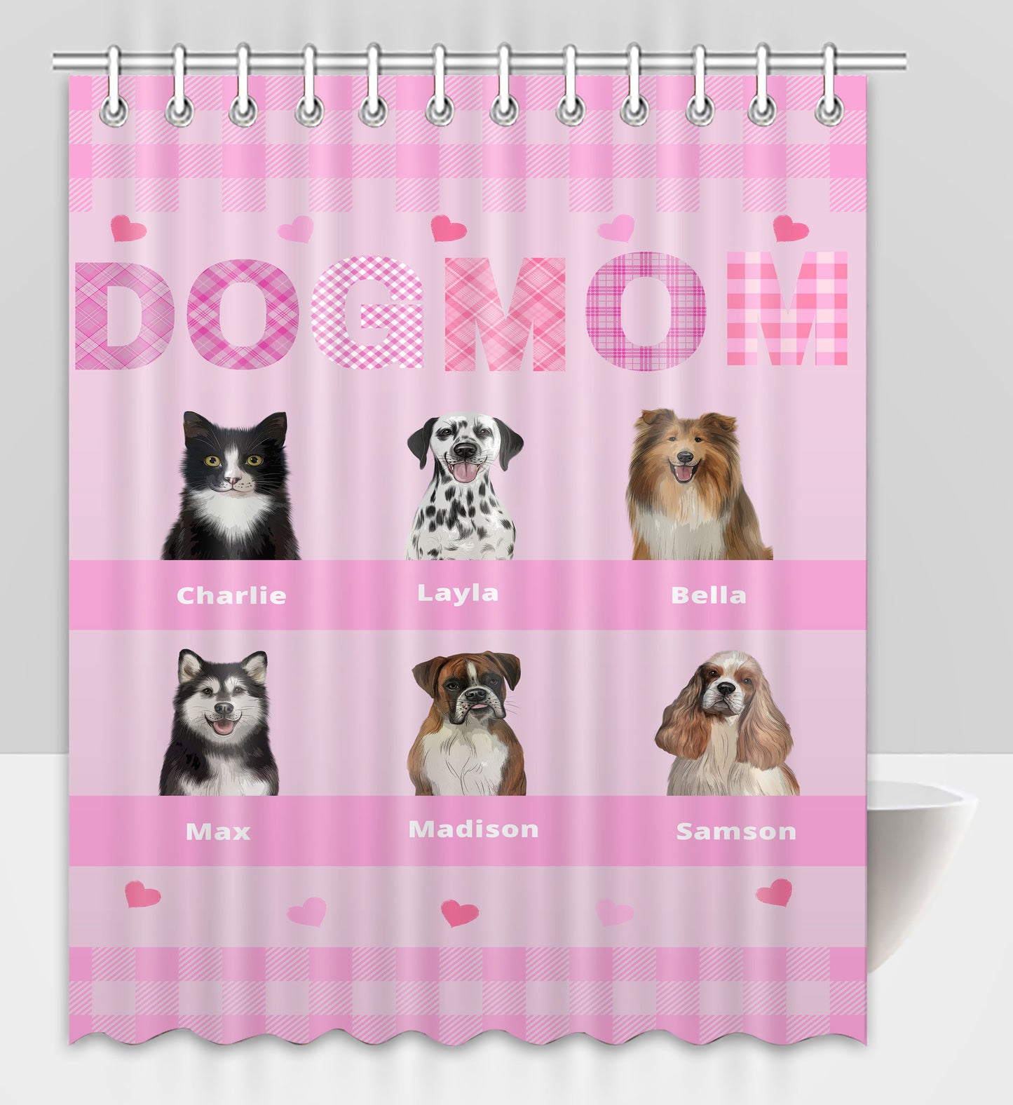 Personalized Dog MOM Pet Dog Cat Shower Curtain 1-10 pets