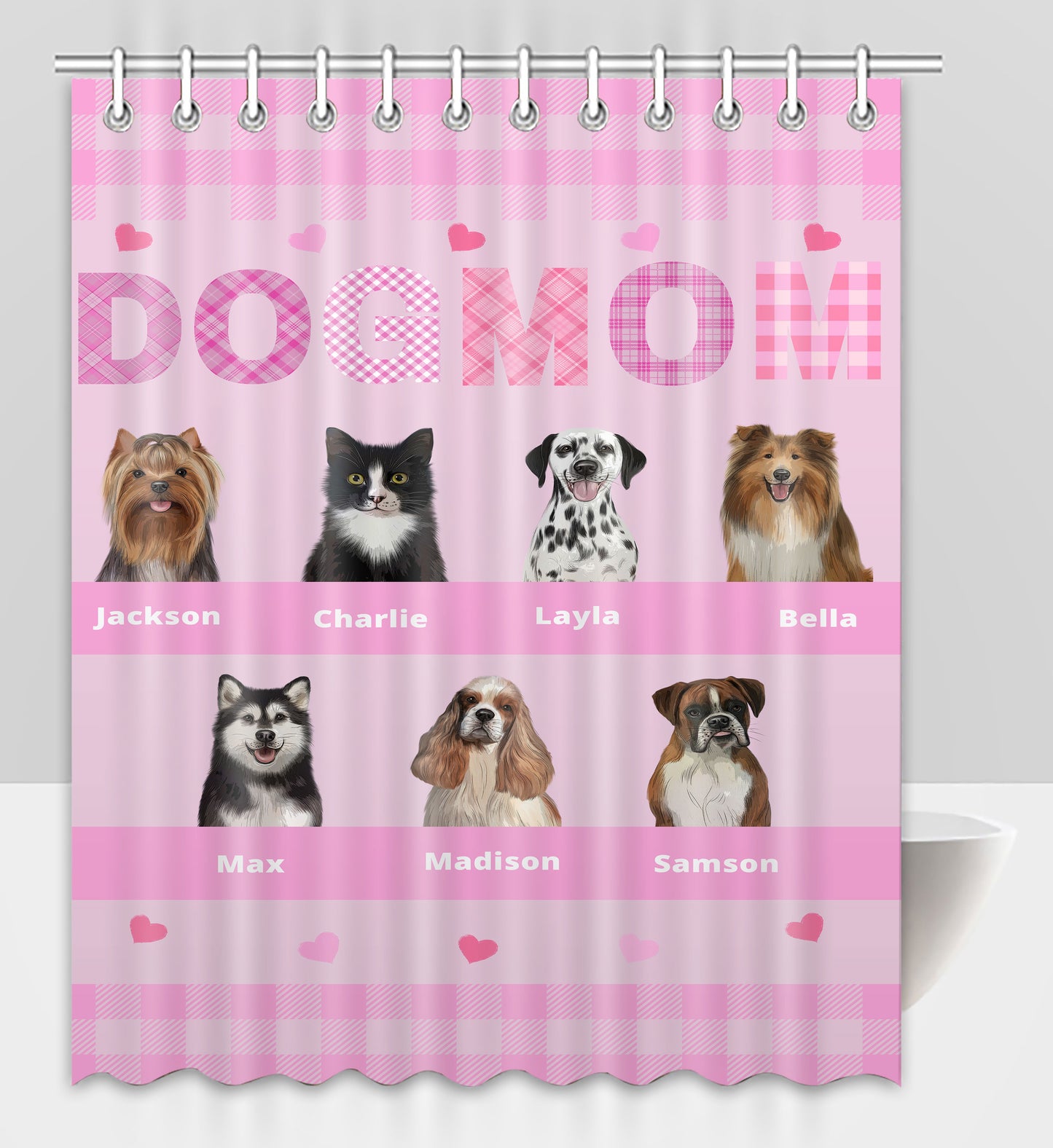 Personalized Dog MOM Pet Dog Cat Shower Curtain 1-10 pets