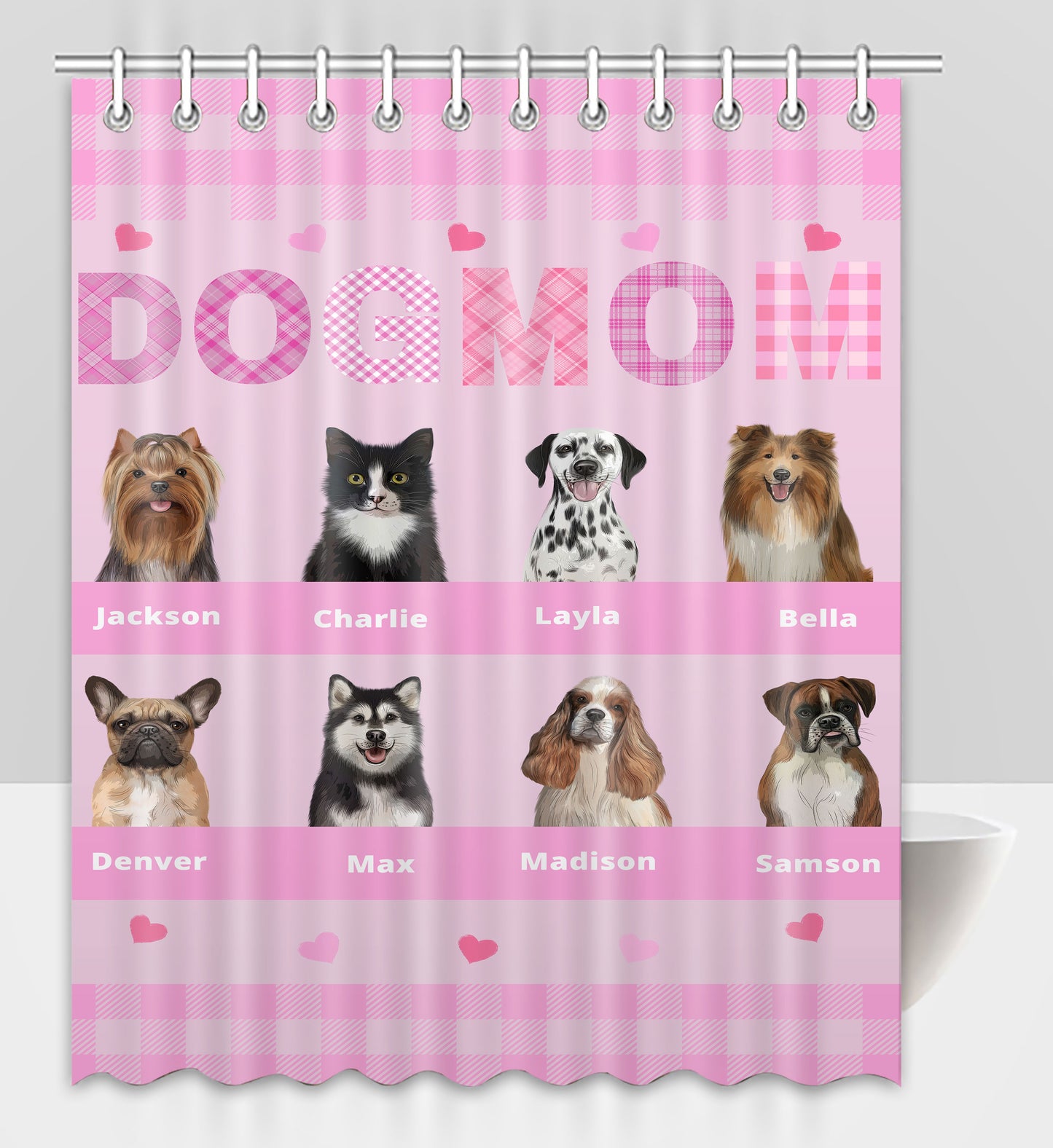 Personalized Dog MOM Pet Dog Cat Shower Curtain 1-10 pets
