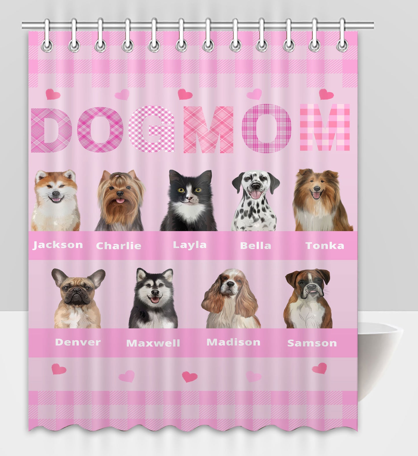 Personalized Dog MOM Pet Dog Cat Shower Curtain 1-10 pets