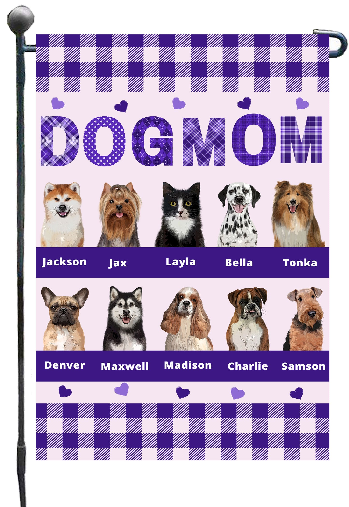 Personalized Dog Cat Pet MOM Garden Flag 1-10 pets