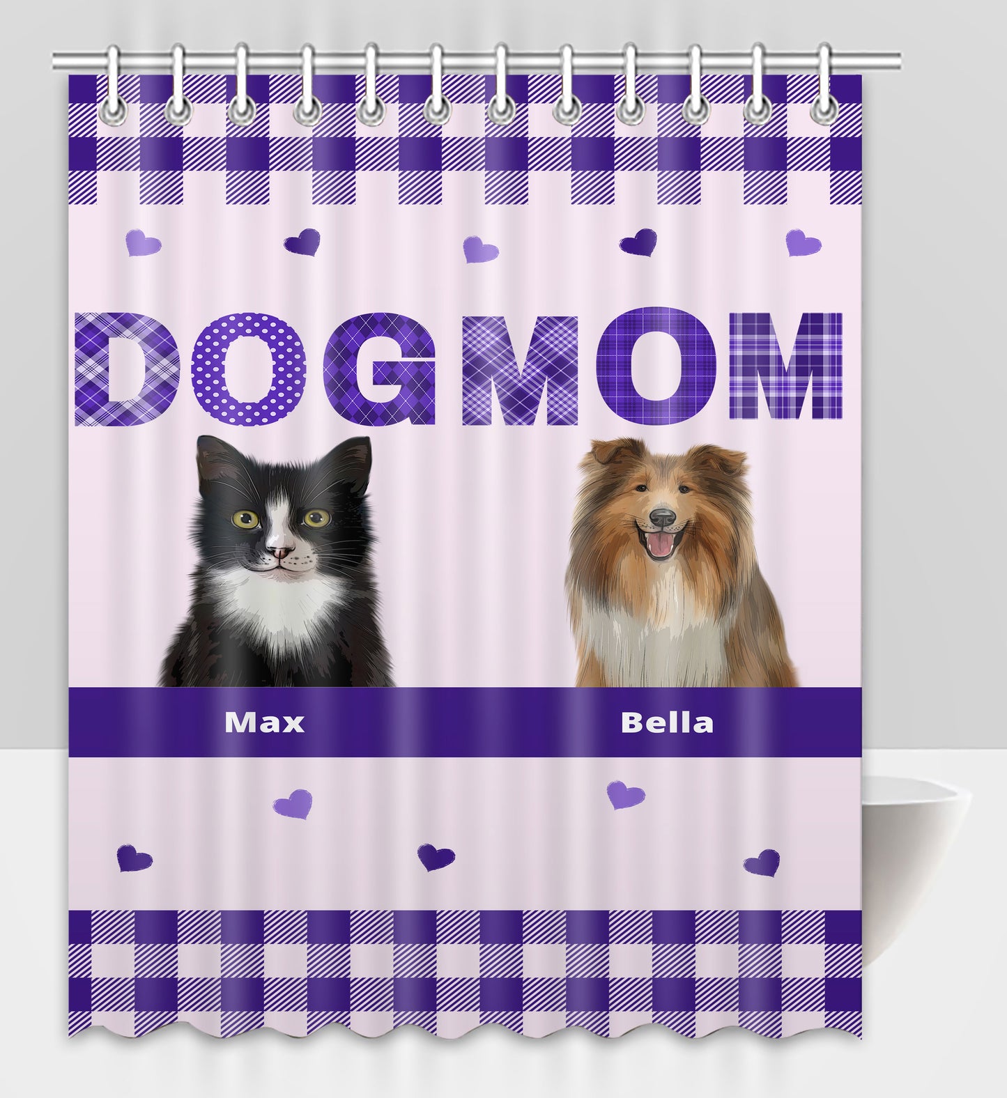 Personalized Dog MOM Pet Dog Cat Shower Curtain 1-10 pets