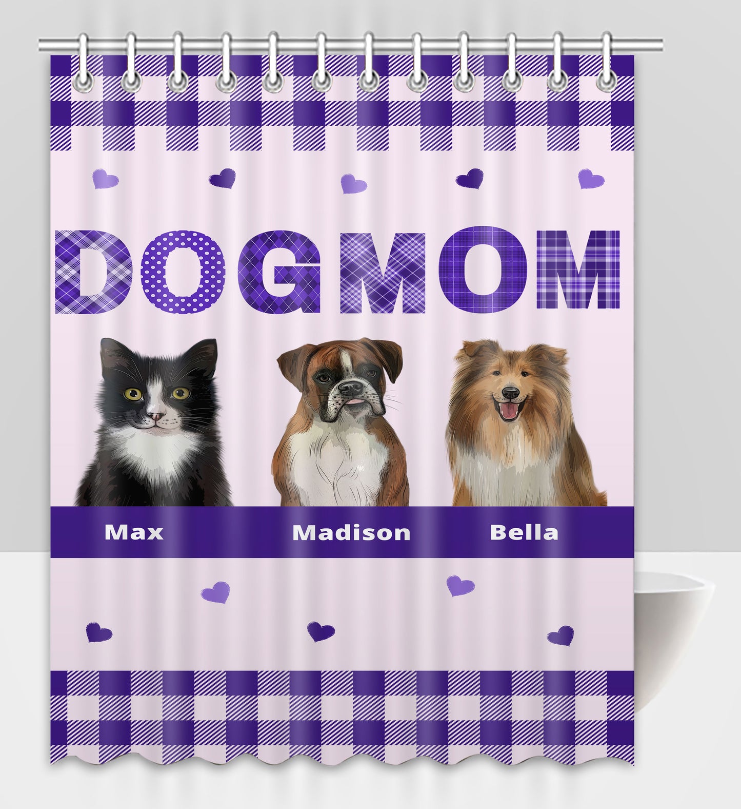 Personalized Dog MOM Pet Dog Cat Shower Curtain 1-10 pets