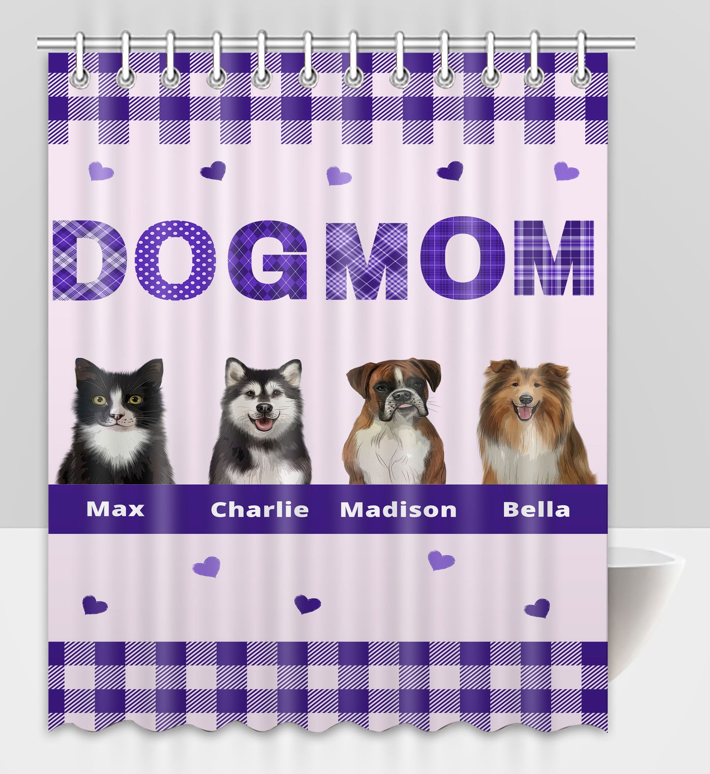Personalized Dog MOM Pet Dog Cat Shower Curtain 1-10 pets