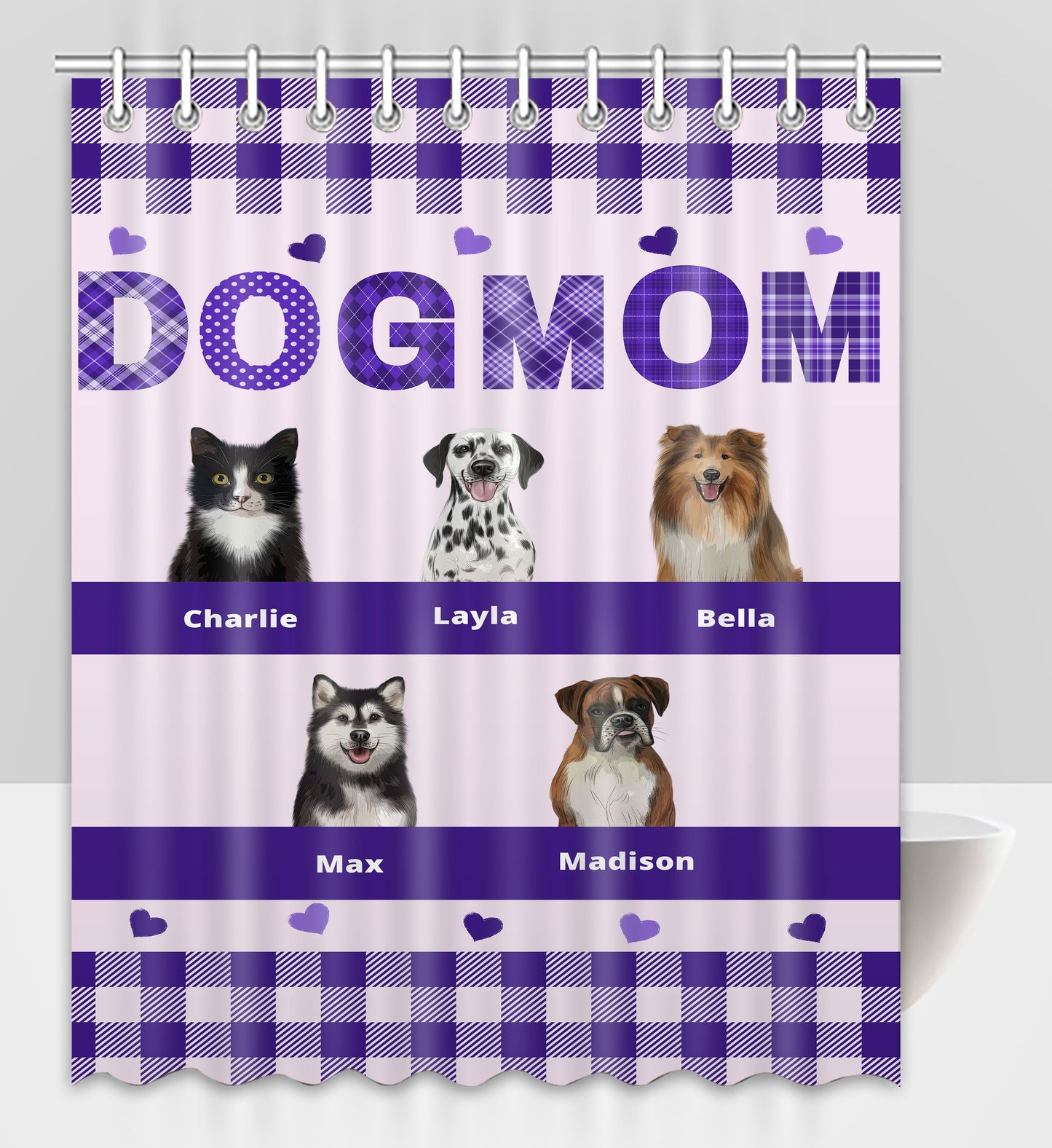 Personalized Dog MOM Pet Dog Cat Shower Curtain 1-10 pets