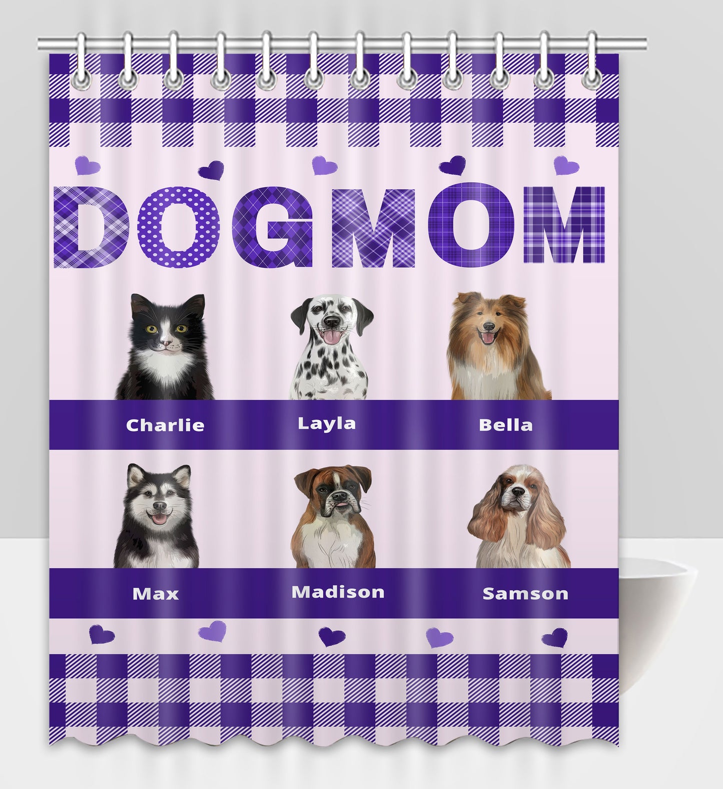 Personalized Dog MOM Pet Dog Cat Shower Curtain 1-10 pets