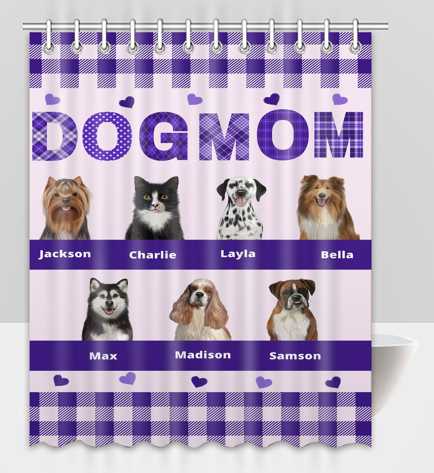 Personalized Dog MOM Pet Dog Cat Shower Curtain 1-10 pets