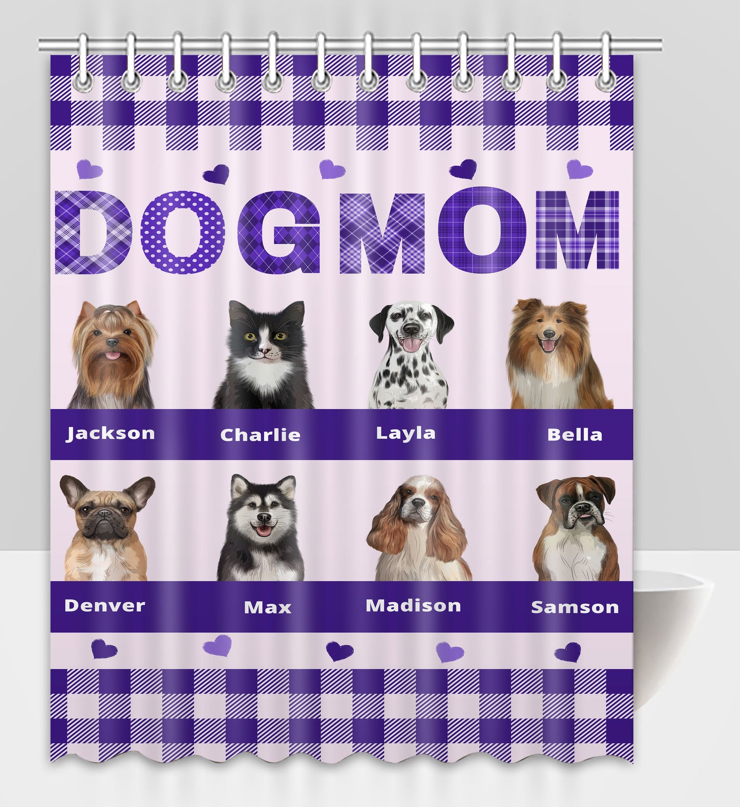 Personalized Dog MOM Pet Dog Cat Shower Curtain 1-10 pets