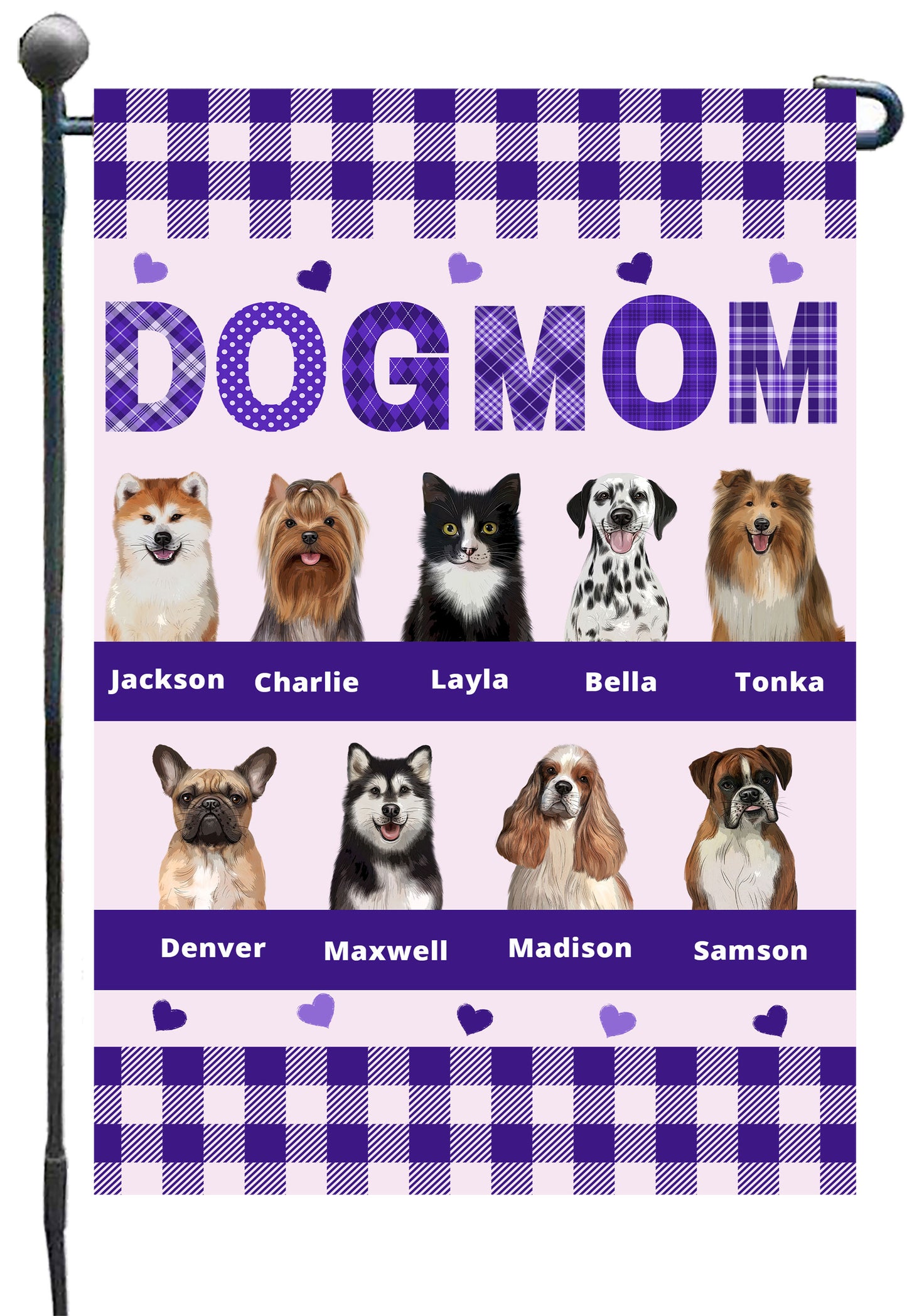 Personalized Dog Cat Pet MOM Garden Flag 1-10 pets