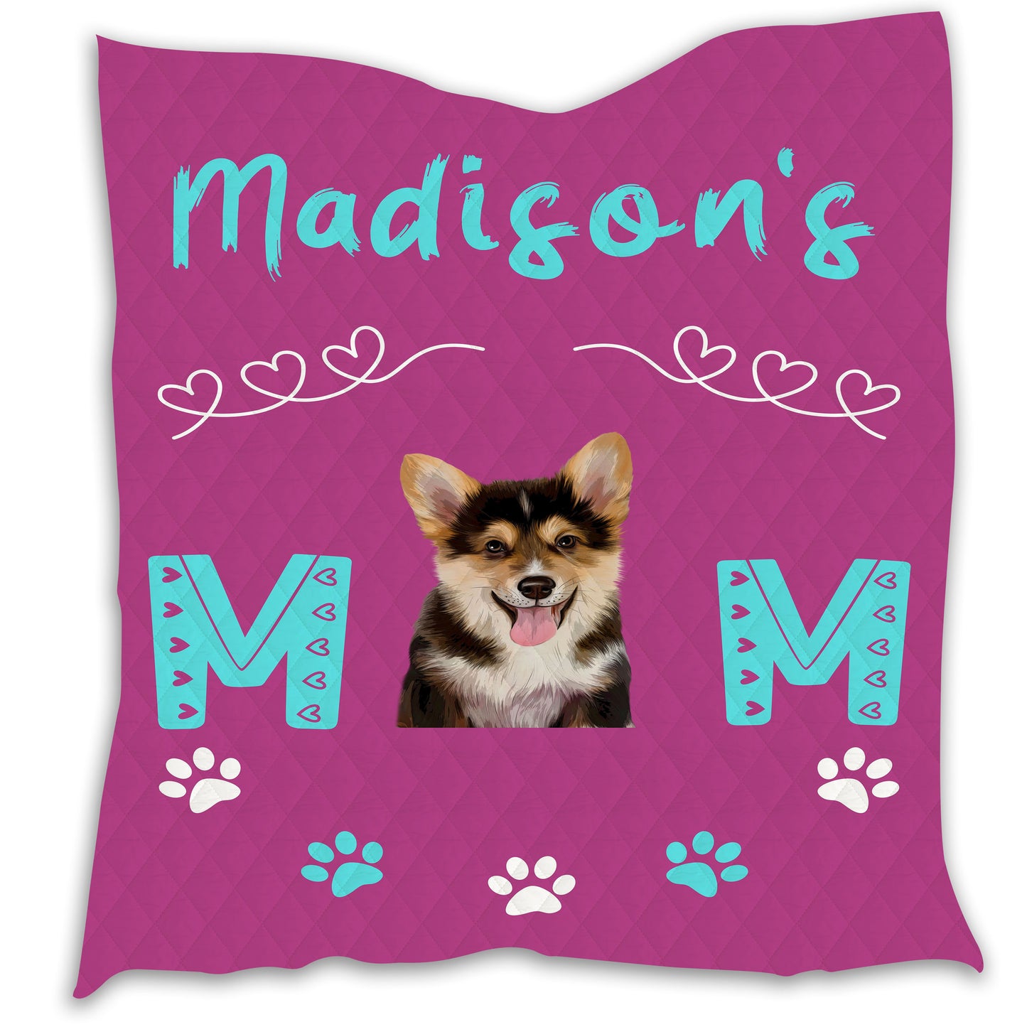Personalized Mom's Dog Cat Pets Paw Print Quilt