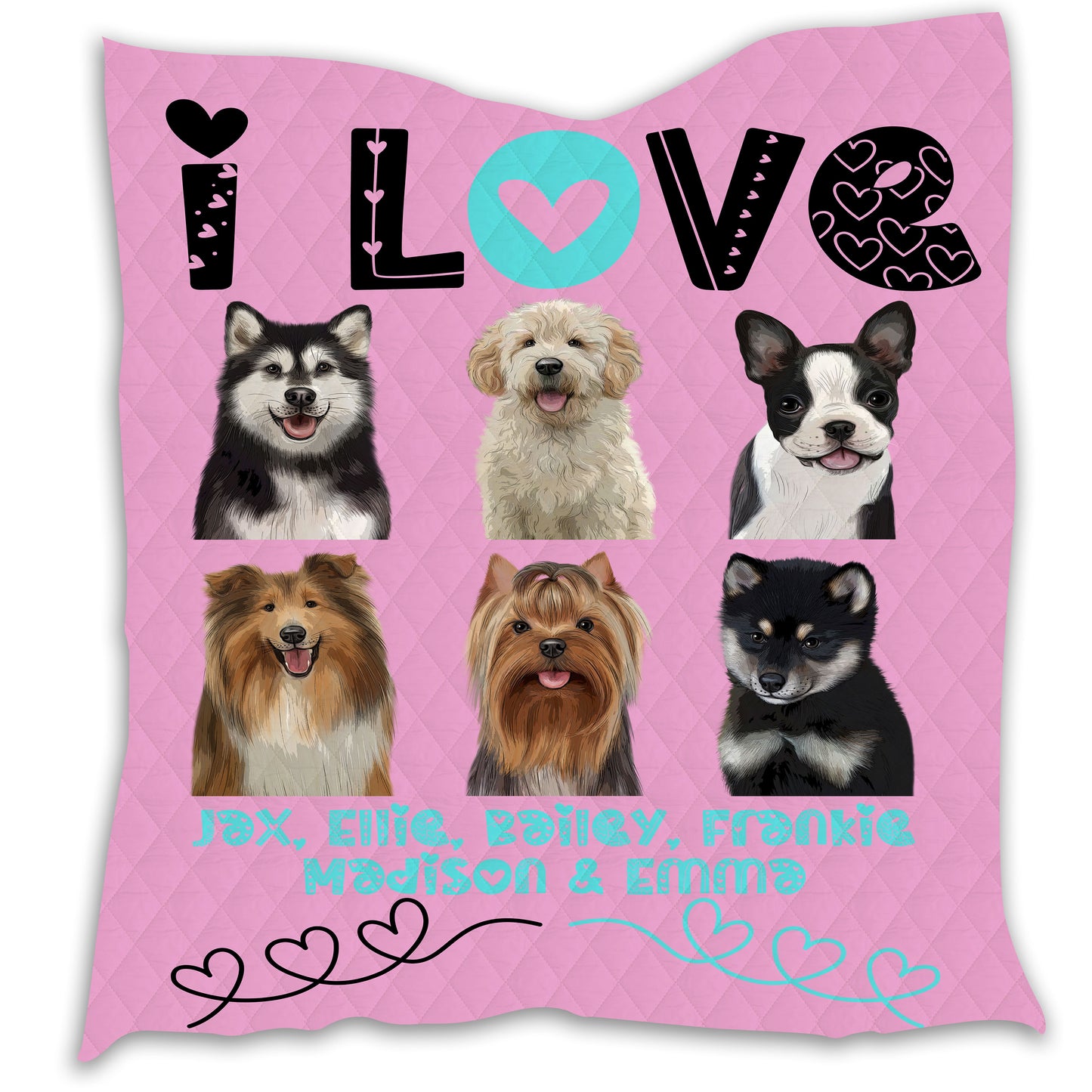 Personalized I Love Dog Cat Pets Quilt 1-6 Pets