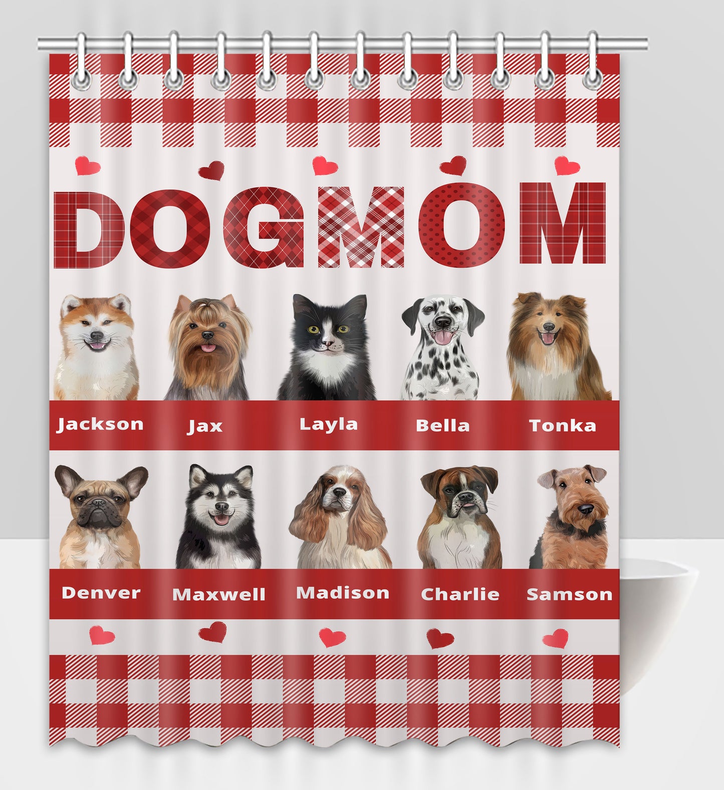 Personalized Dog MOM Pet Dog Cat Shower Curtain 1-10 pets
