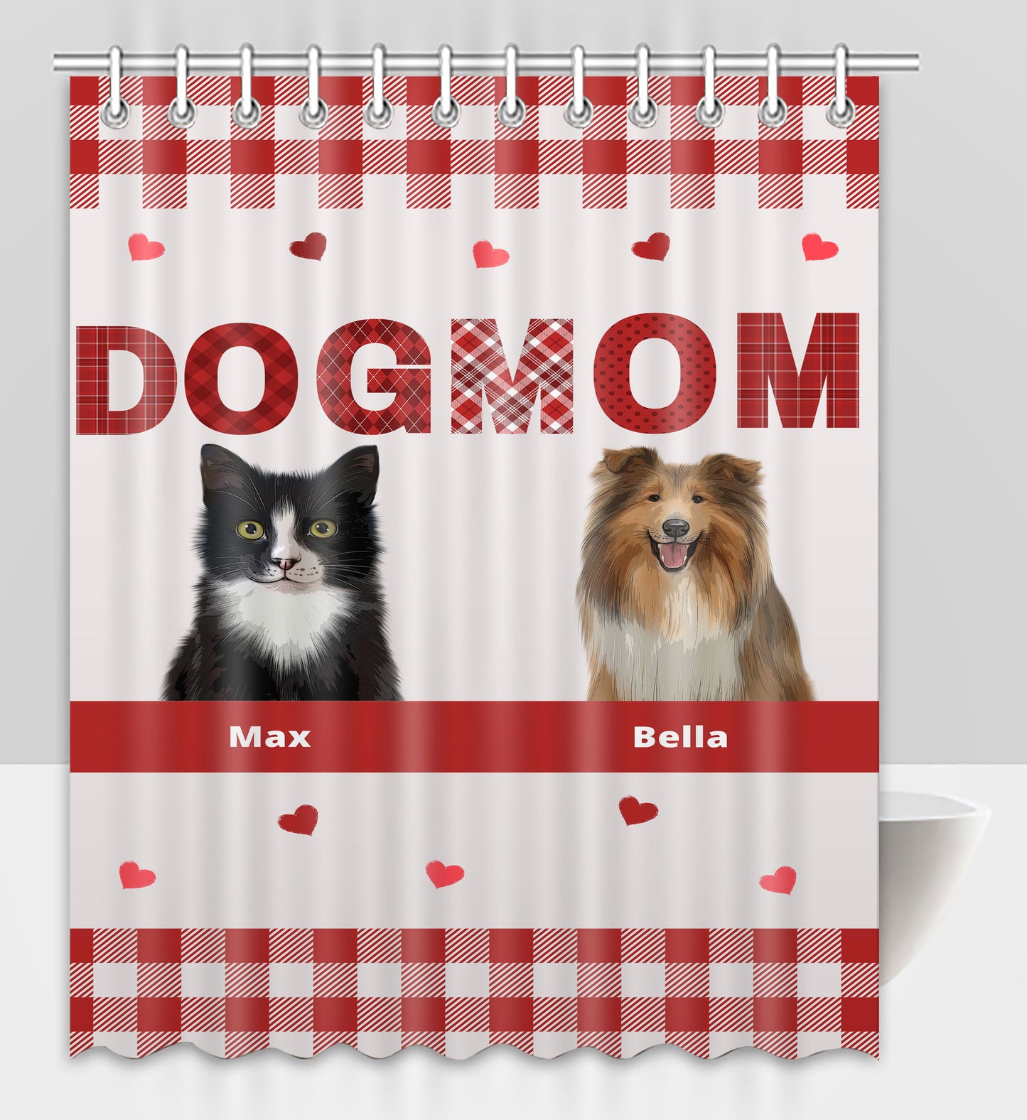 Personalized Dog MOM Pet Dog Cat Shower Curtain 1-10 pets