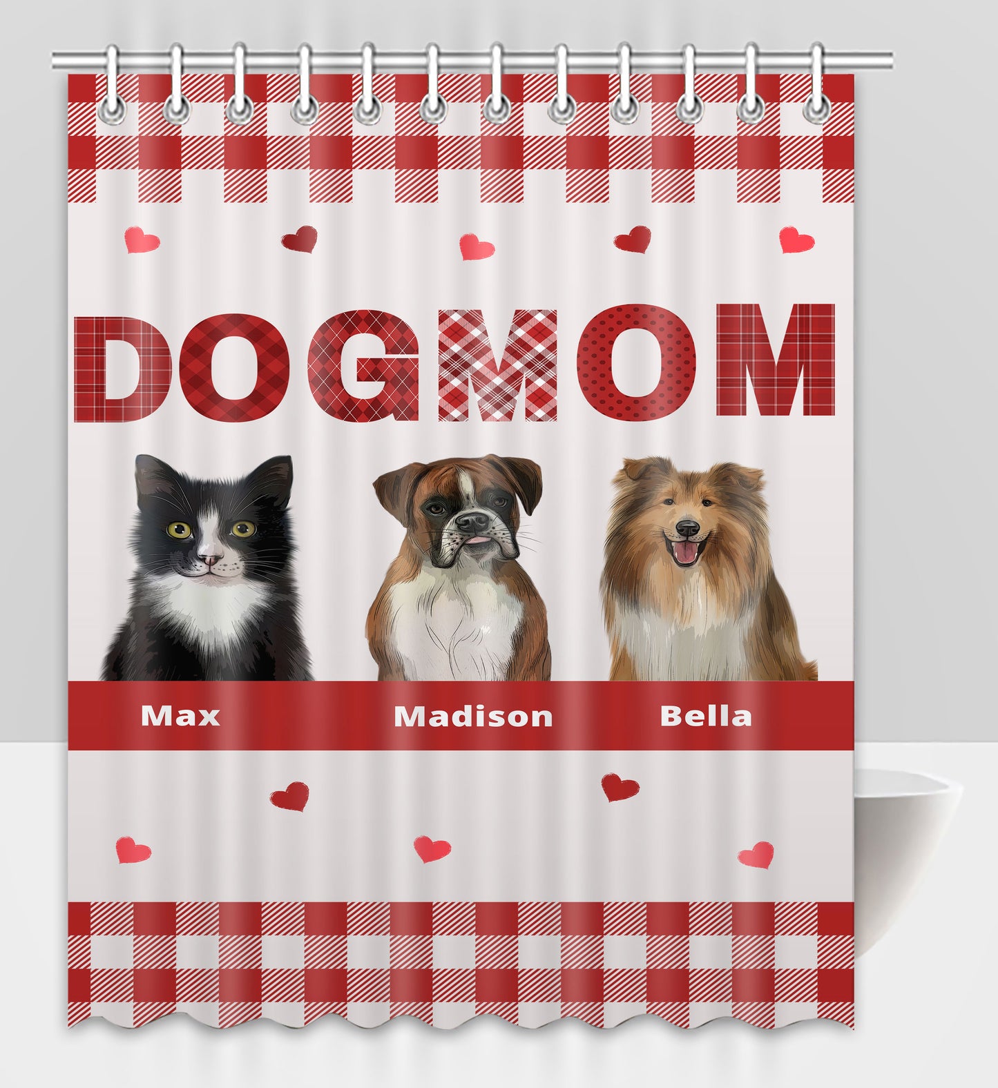 Personalized Dog MOM Pet Dog Cat Shower Curtain 1-10 pets