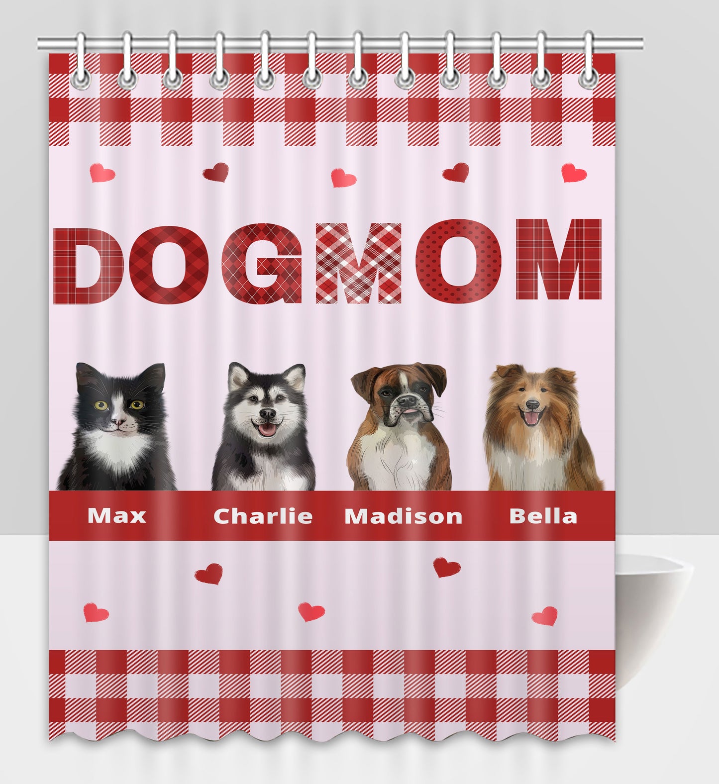 Personalized Dog MOM Pet Dog Cat Shower Curtain 1-10 pets