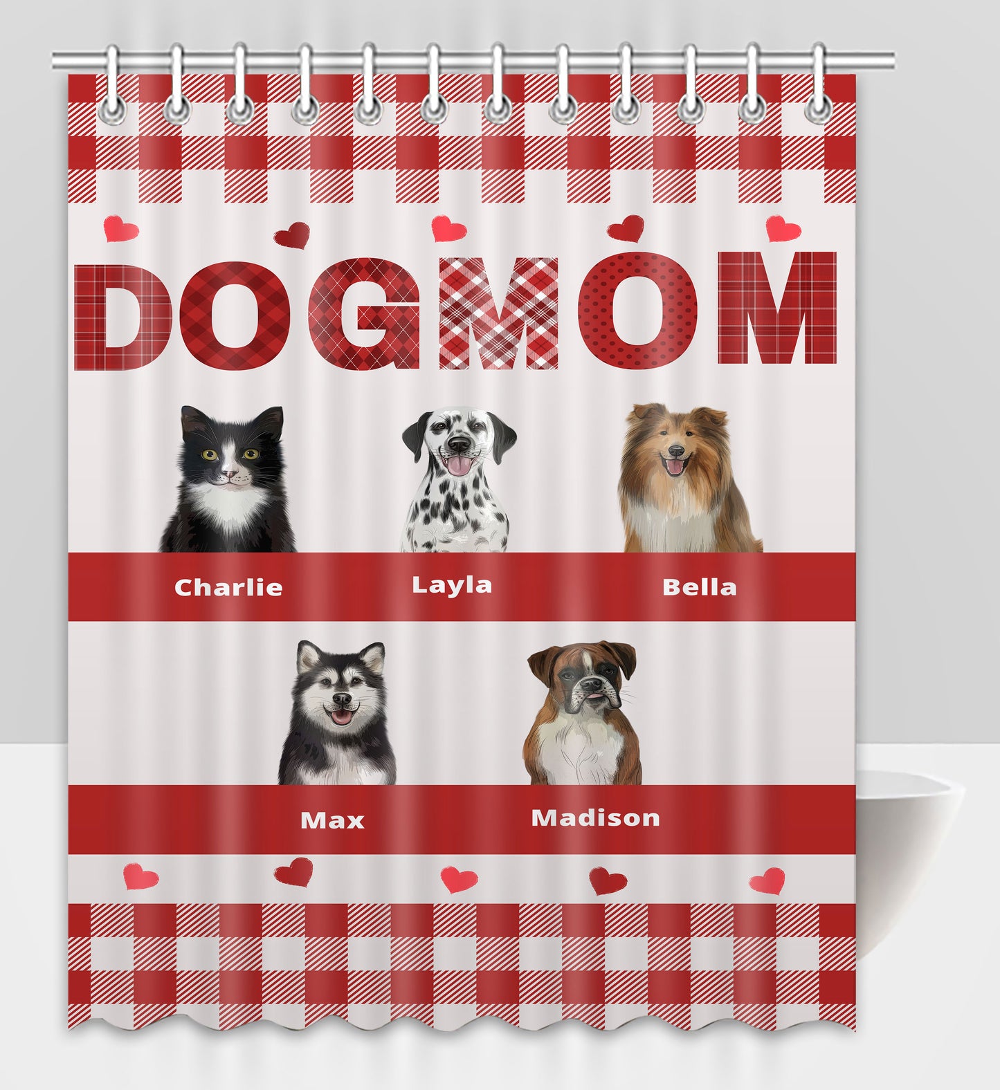 Personalized Dog MOM Pet Dog Cat Shower Curtain 1-10 pets
