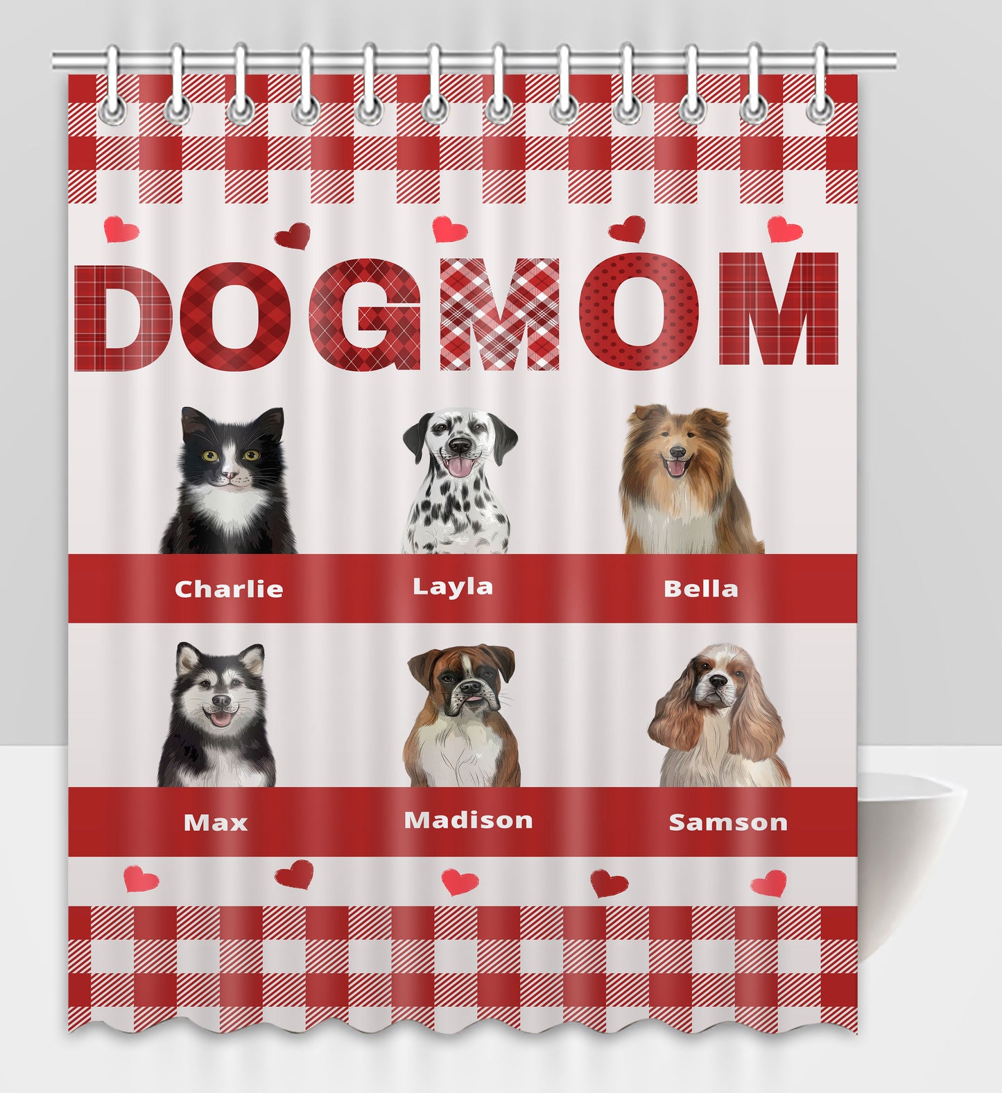Personalized Dog MOM Pet Dog Cat Shower Curtain 1-10 pets