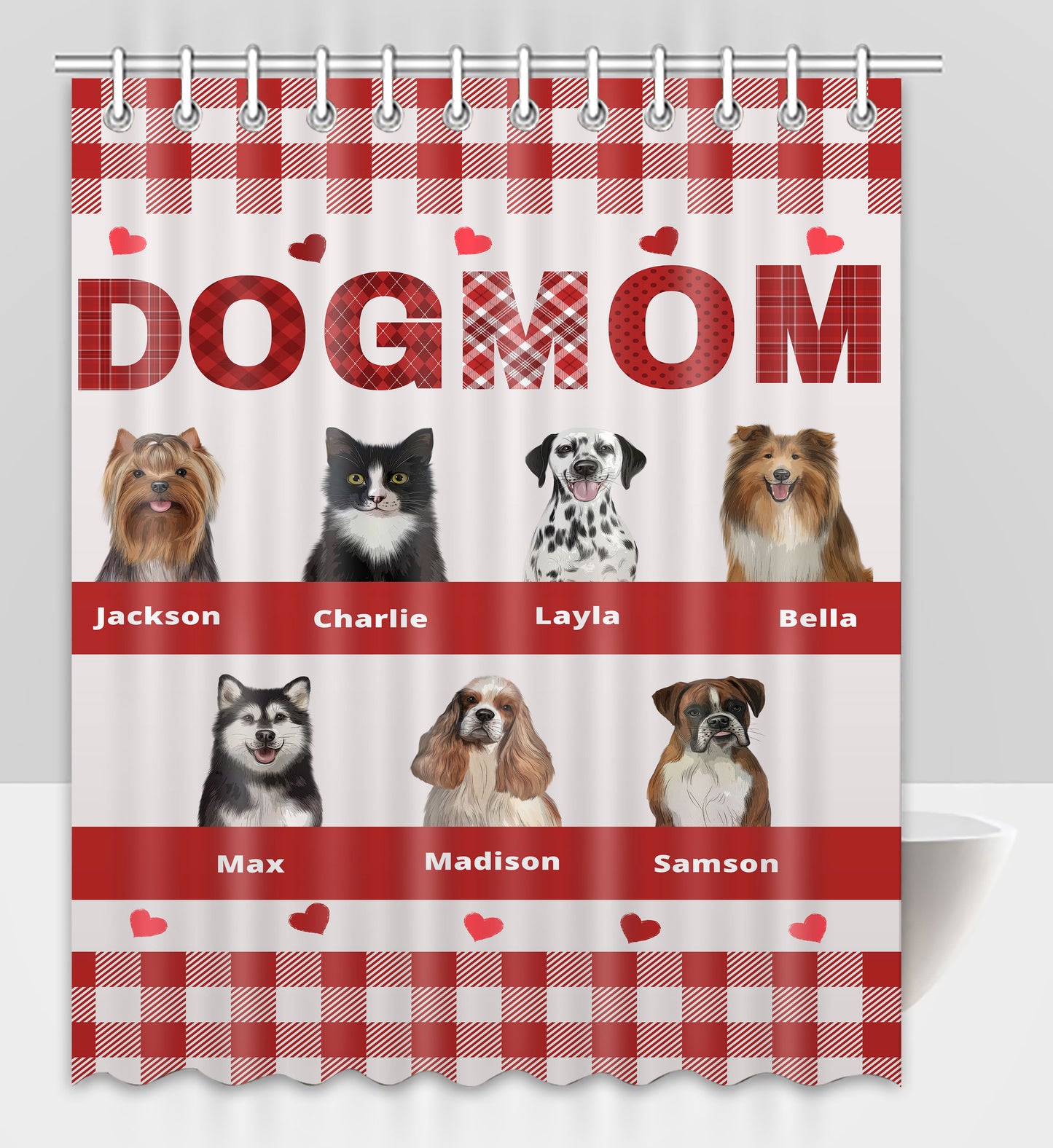 Personalized Dog MOM Pet Dog Cat Shower Curtain 1-10 pets