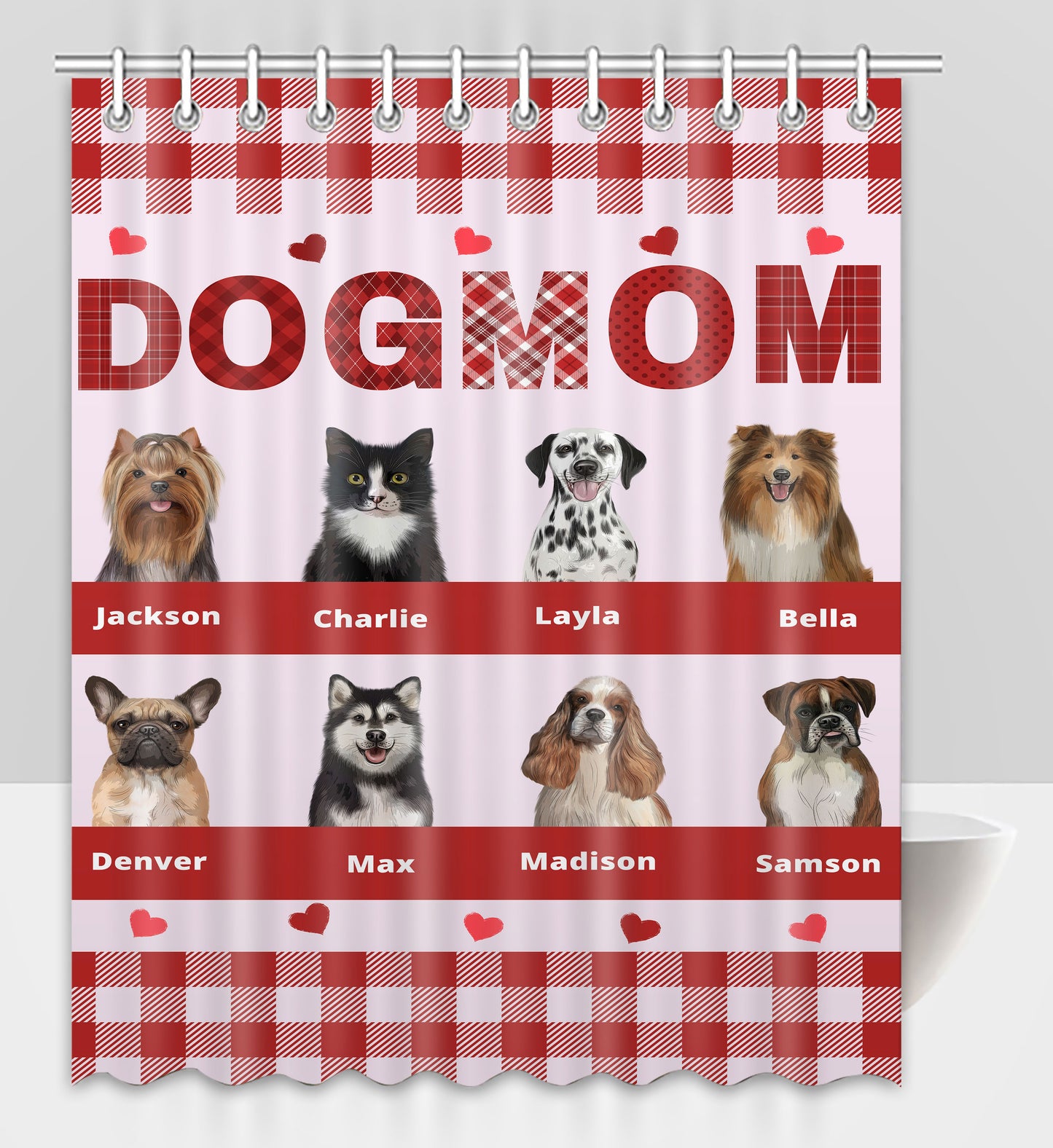 Personalized Dog MOM Pet Dog Cat Shower Curtain 1-10 pets