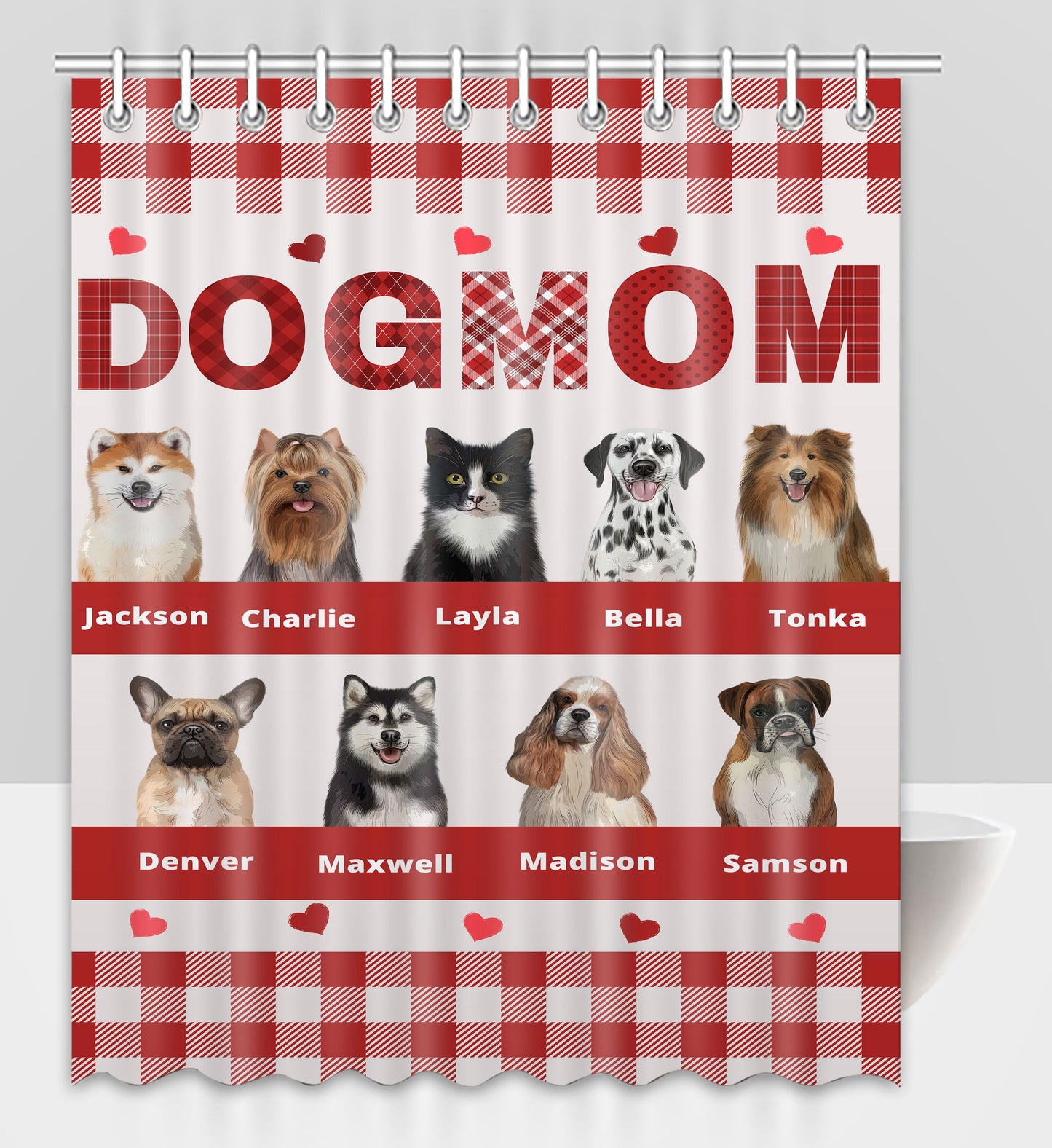 Personalized Dog MOM Pet Dog Cat Shower Curtain 1-10 pets