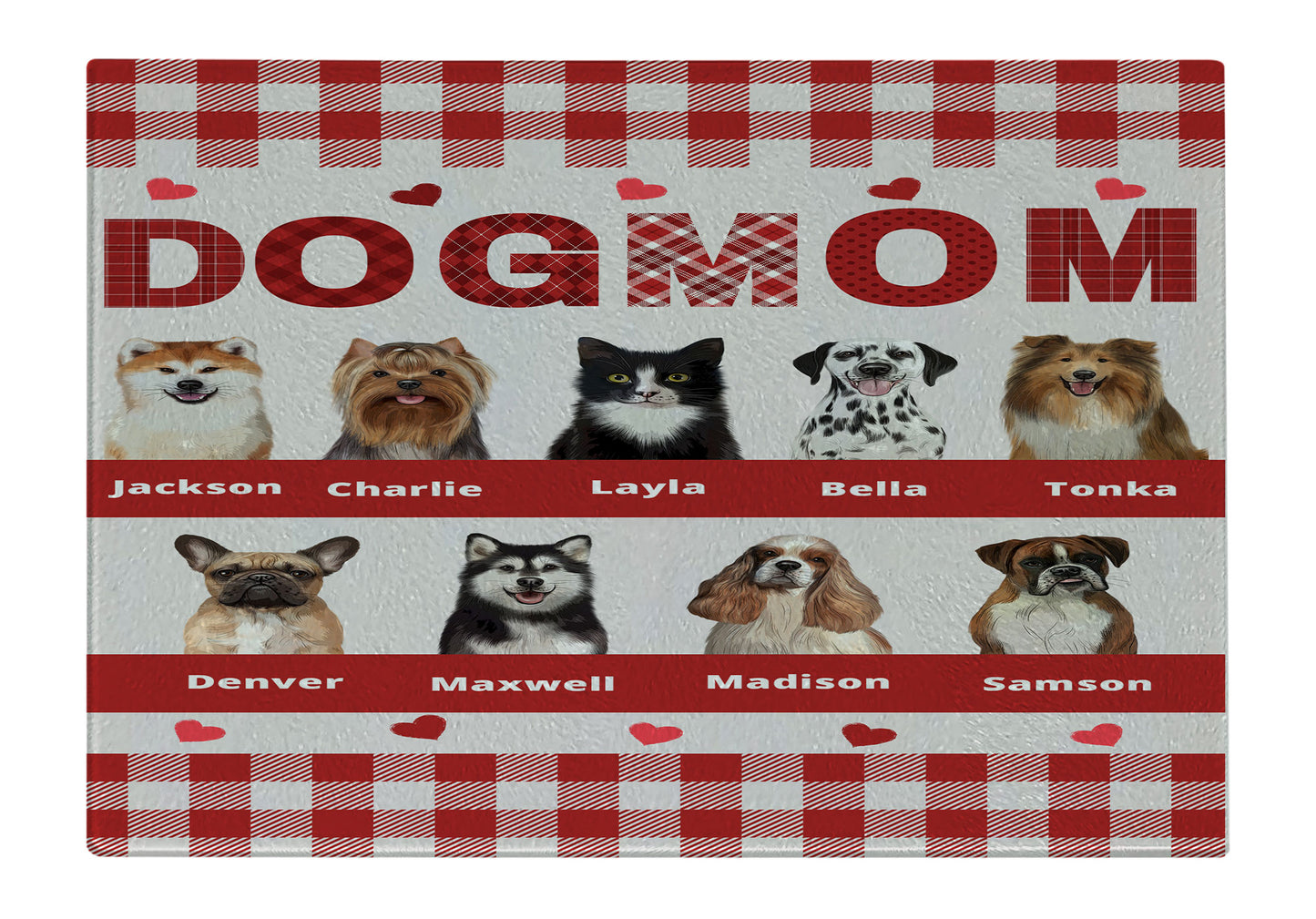 Personalized Dog MOM Cutting Board 1 to 10 Pets
