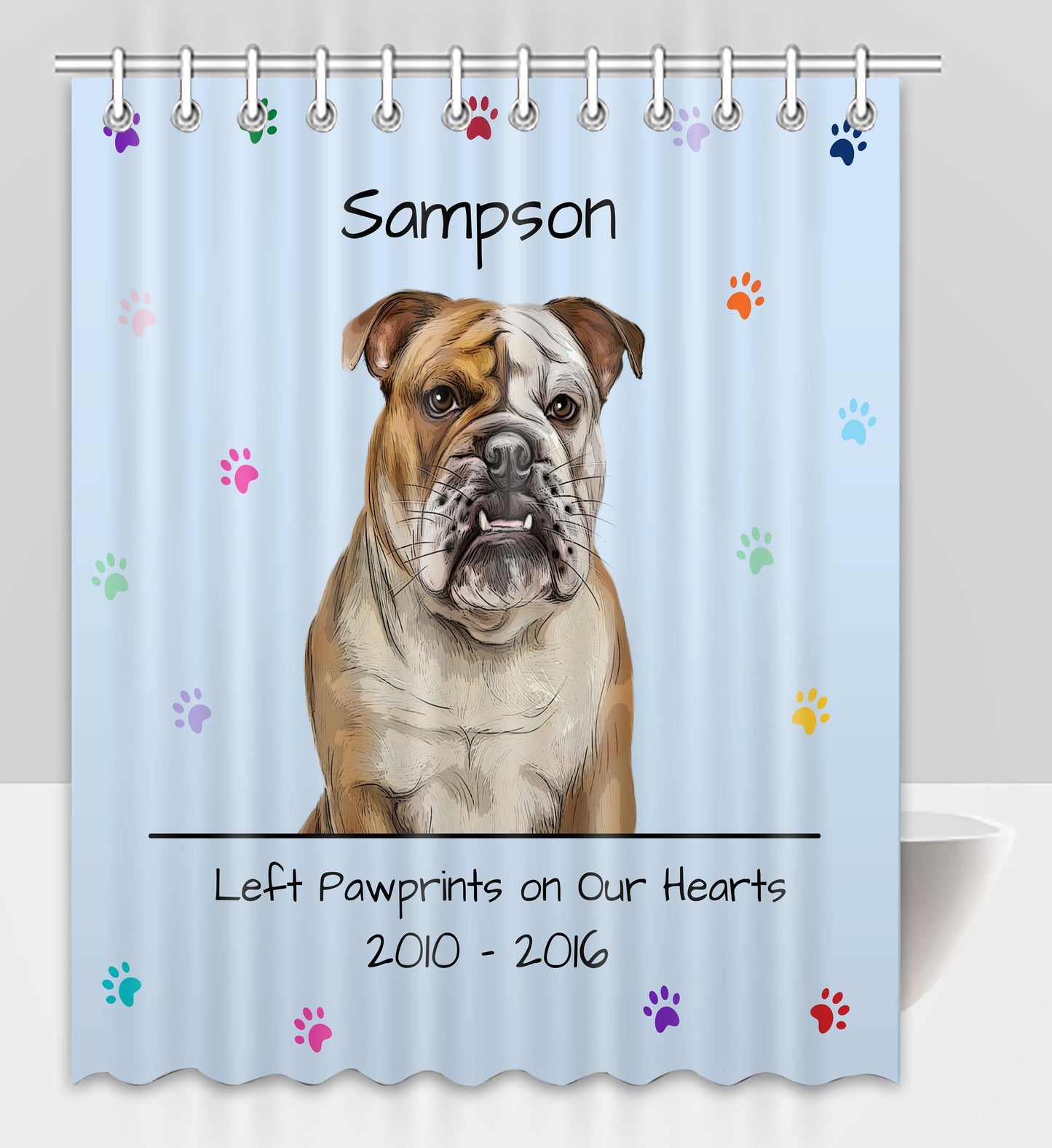 Personalized Dog Cat Pet Rainbow Pawprint Memorial Shower Curtain
