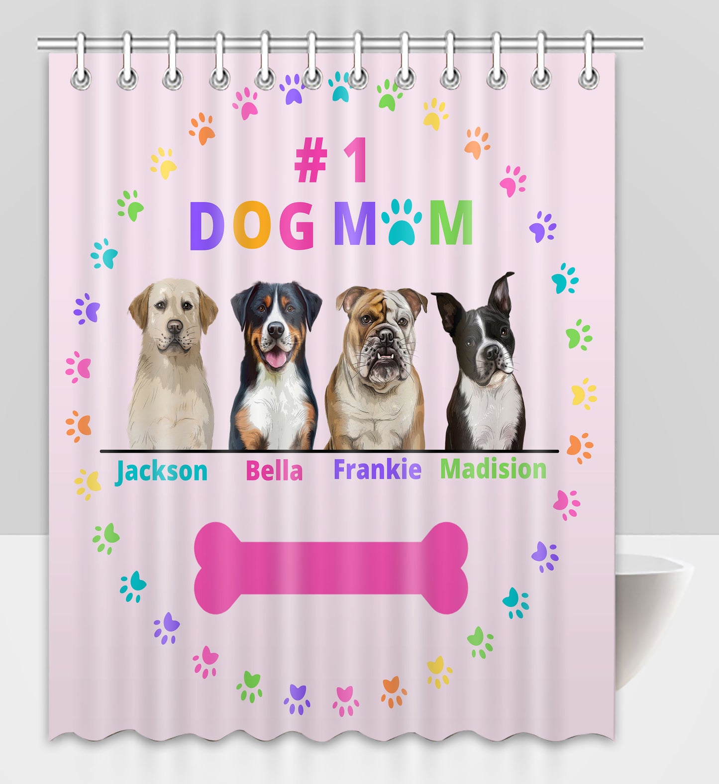Personalized Dog Pet Cat #1 Mom Shower Curtain 1-4 pets