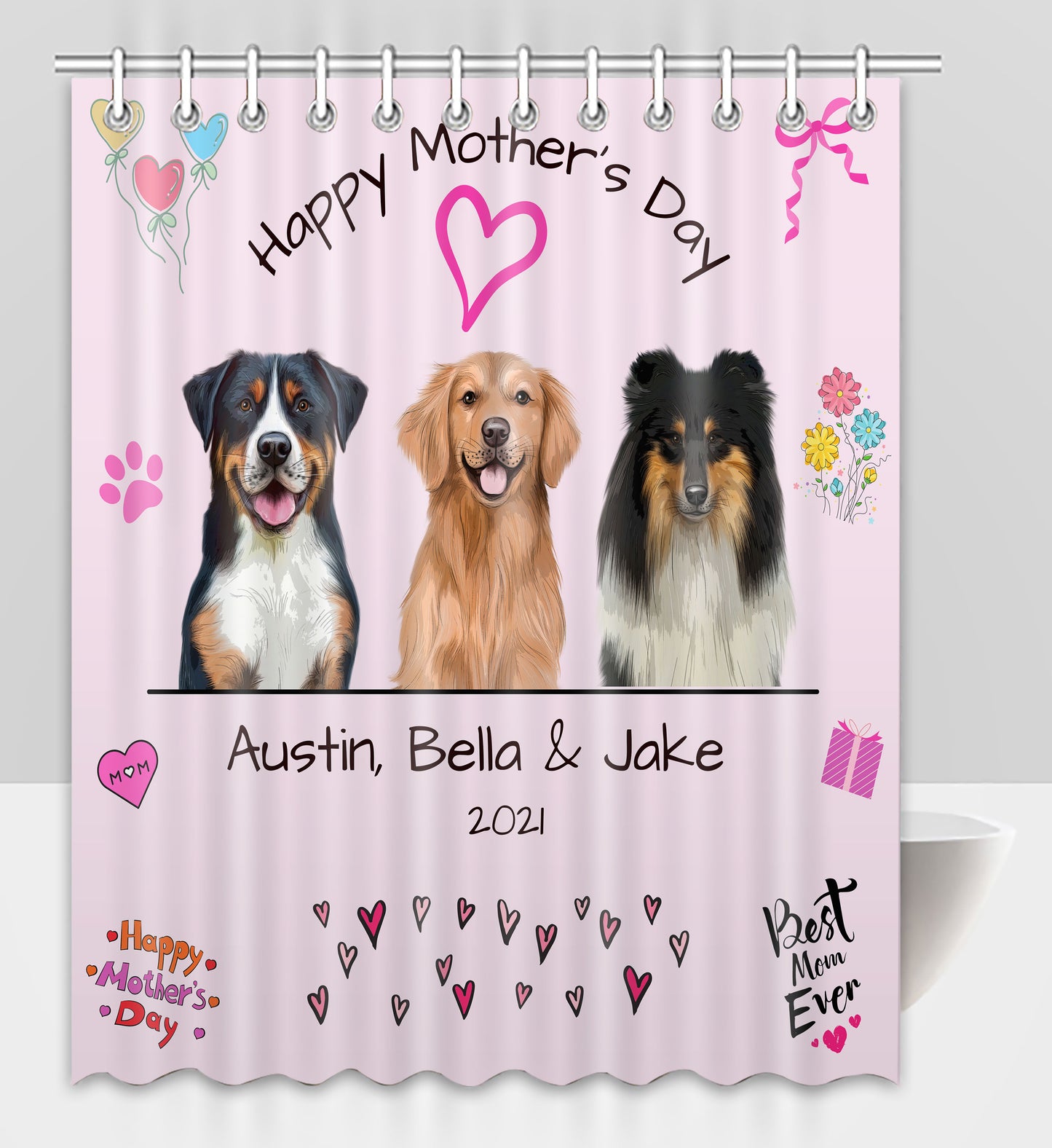 Personalized Happy Mother's Day Dog Cat Pet Shower Curtain